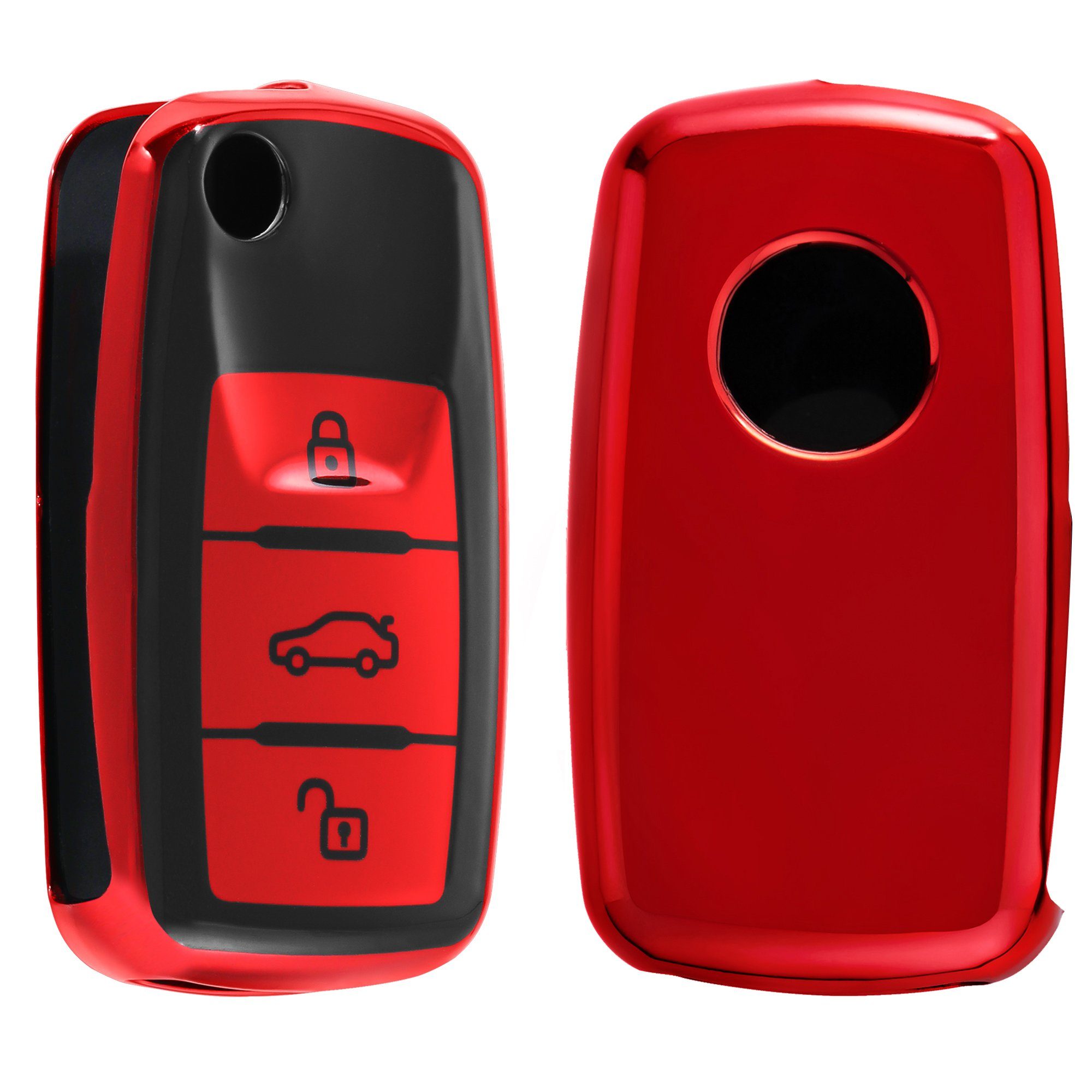Cover Hülle Rot kwmobile für VW Schlüsselhülle Schlüssel Schlüsseltasche Case Autoschlüssel matt Seat, Skoda Silikon