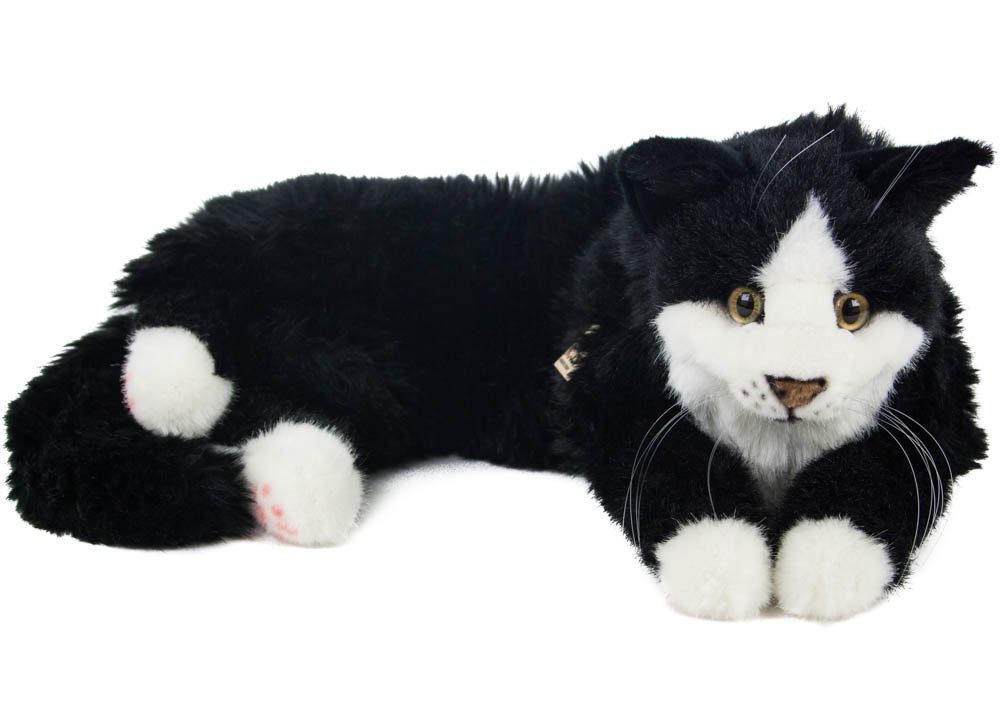 Kösen Kuscheltier Katze Maine Coon 74 cm schwarz/weiß liegend Kater  Stofftier