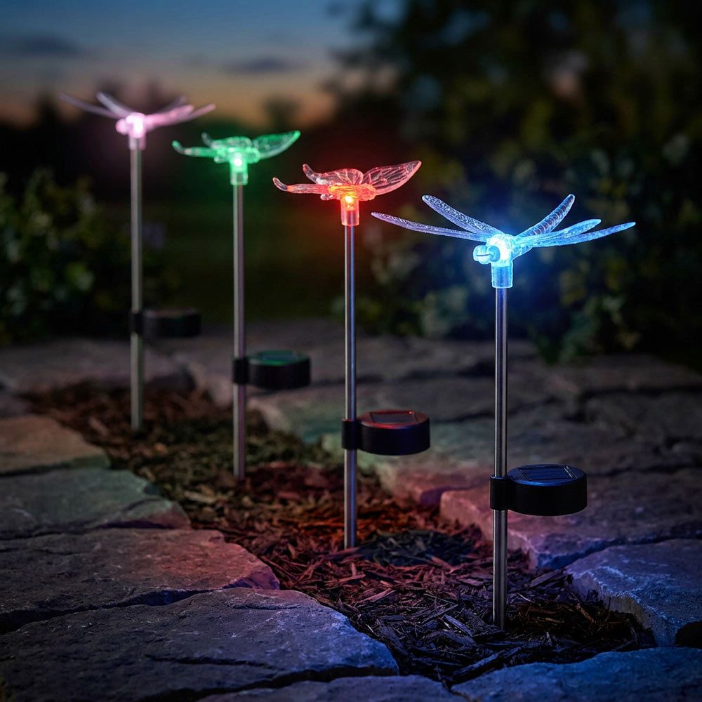 GLOBO LIGHTING LED Solarleuchte, LED-Leuchtmittel fest verbaut, Farbwechsel, Solarlampe Schmetterling Gartenbeleuchtung Licht Beleuchtung