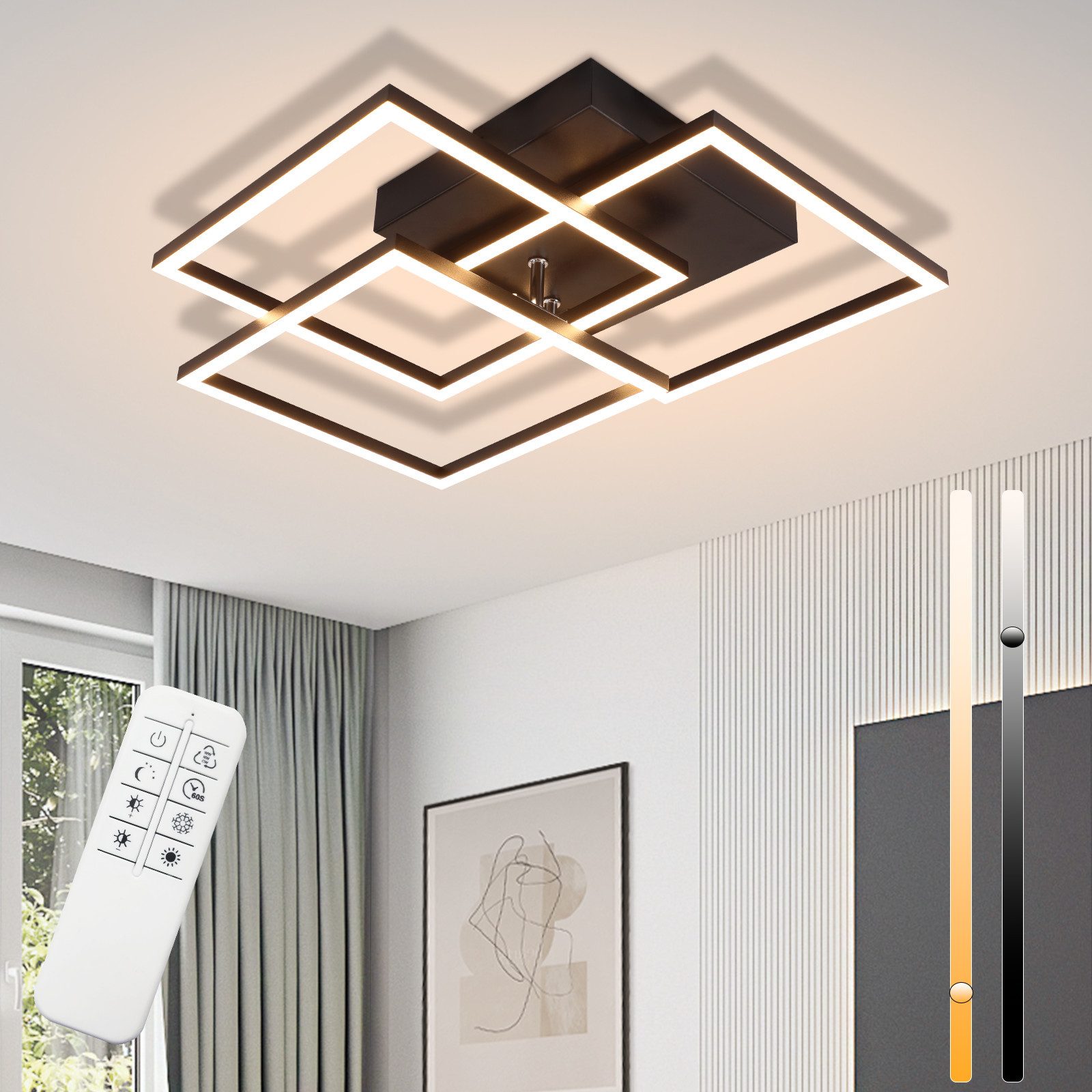 ZMH LED Deckenleuchte Wohnzimmer Schwarz/Weiß 3000-6500K günstig online kaufen