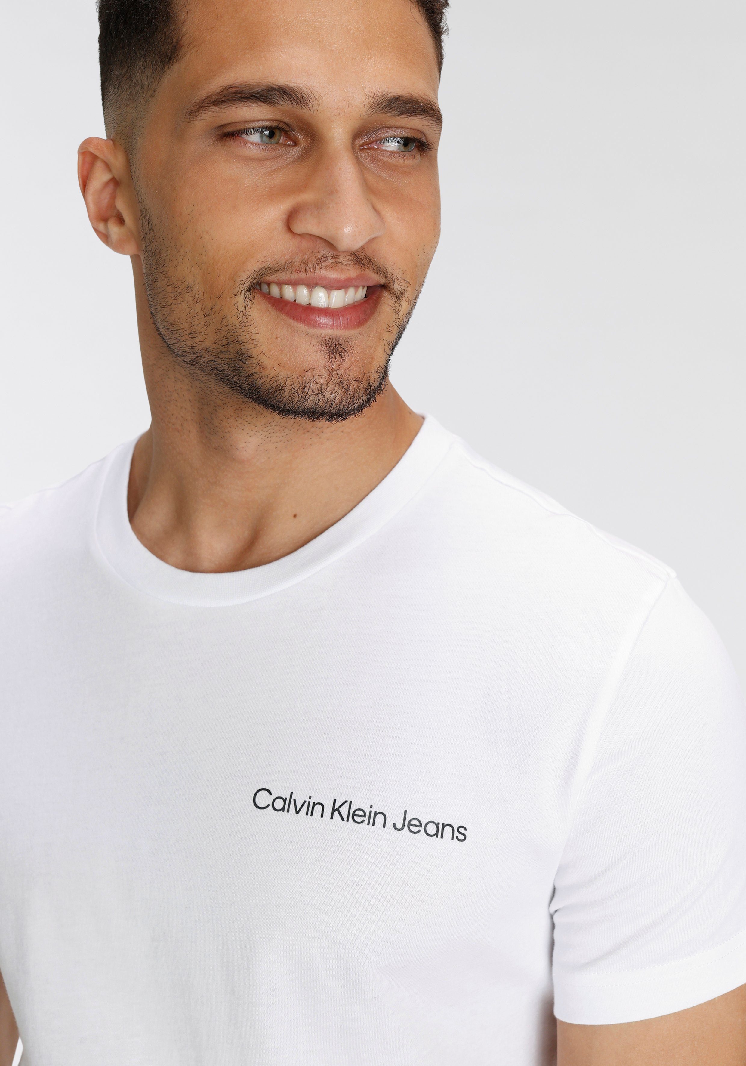 Jeans White Bright TEE CHEST INSTITUTIONAL SLIM Klein Calvin T-Shirt