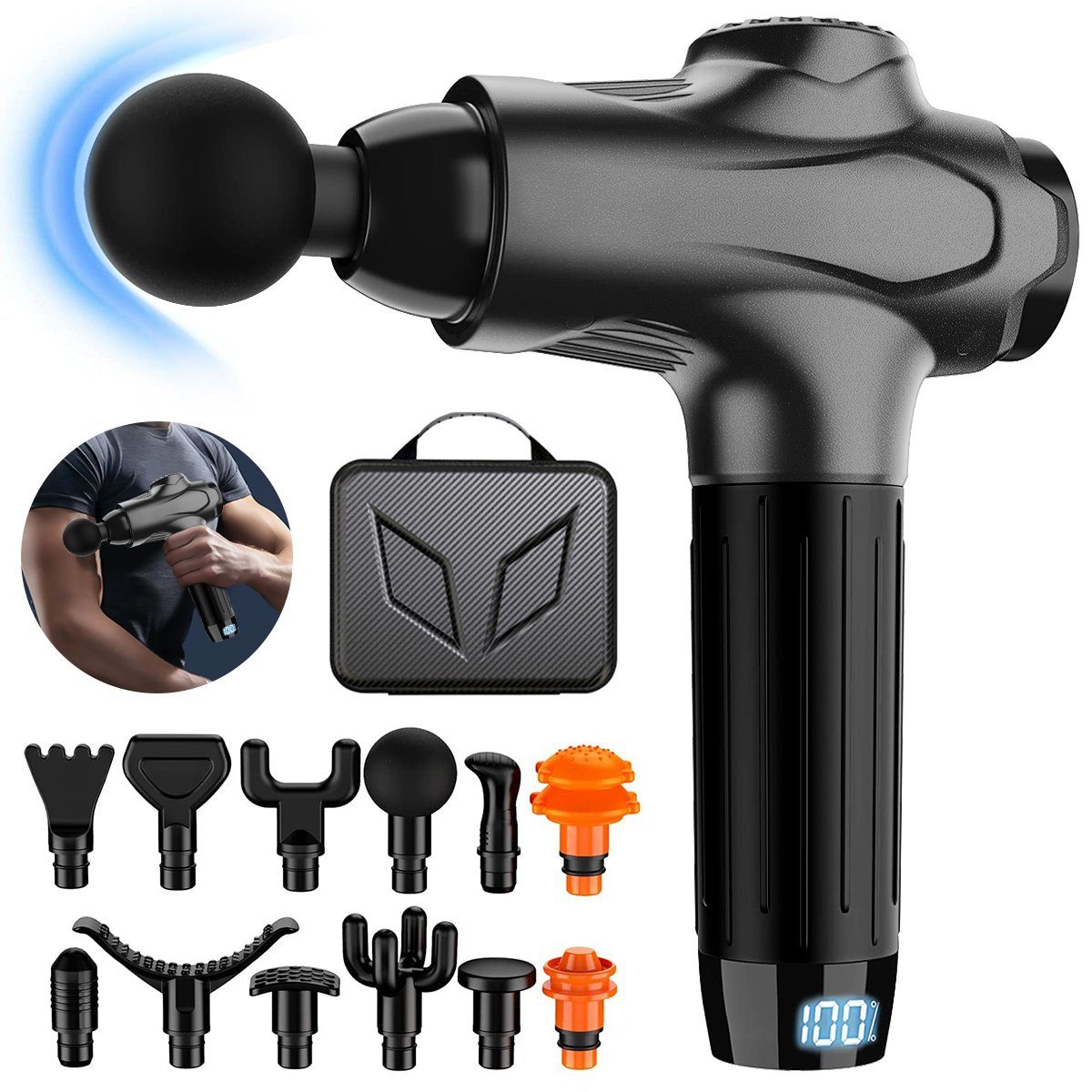 Massagegerät Massagepistole,Sport-Massagegerät mit 12 Massageköpfen, Grau
