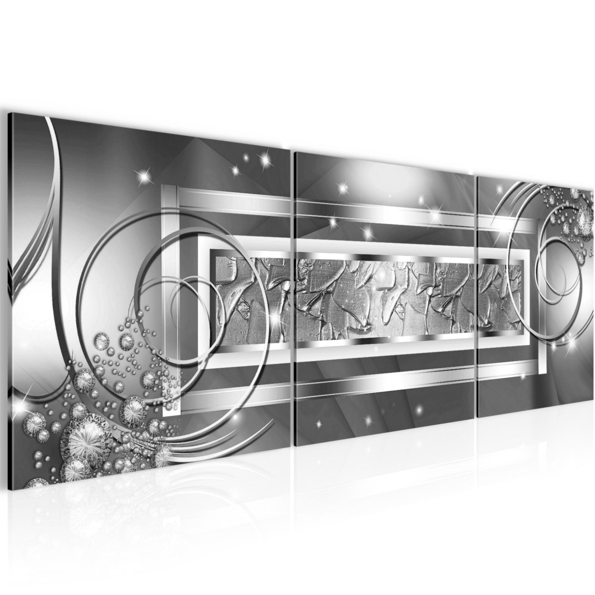 Runa Art Wandbild Bilder Abstrakt 120 x 40 cm auf Vlies Leinwand Grau Silber 108033b, 120L x 40B cm