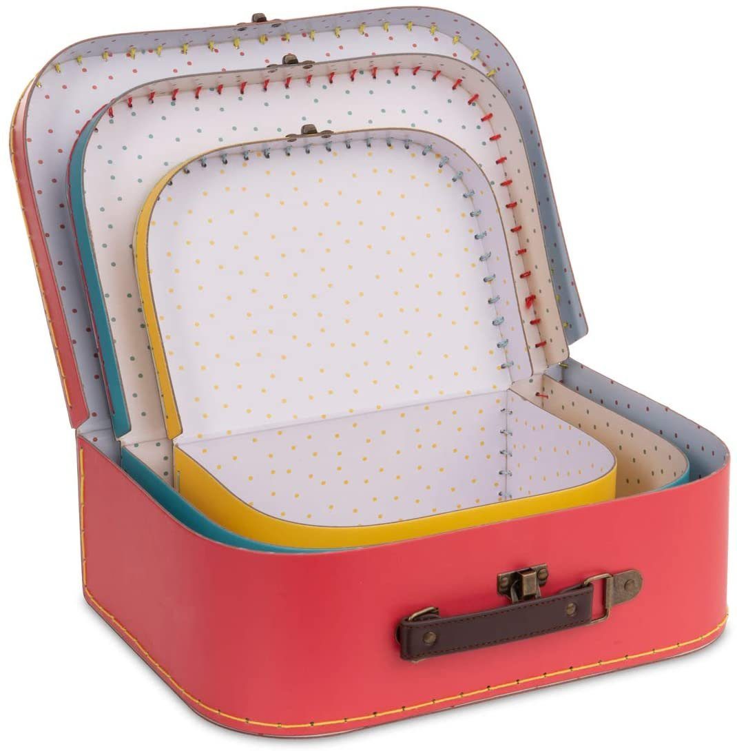 Jewelkeeper Kinderkoffer Pappkoffer, Satz 3 Geschenk-Boxen Nesting von Lagerung - Punkte Gold Rosa