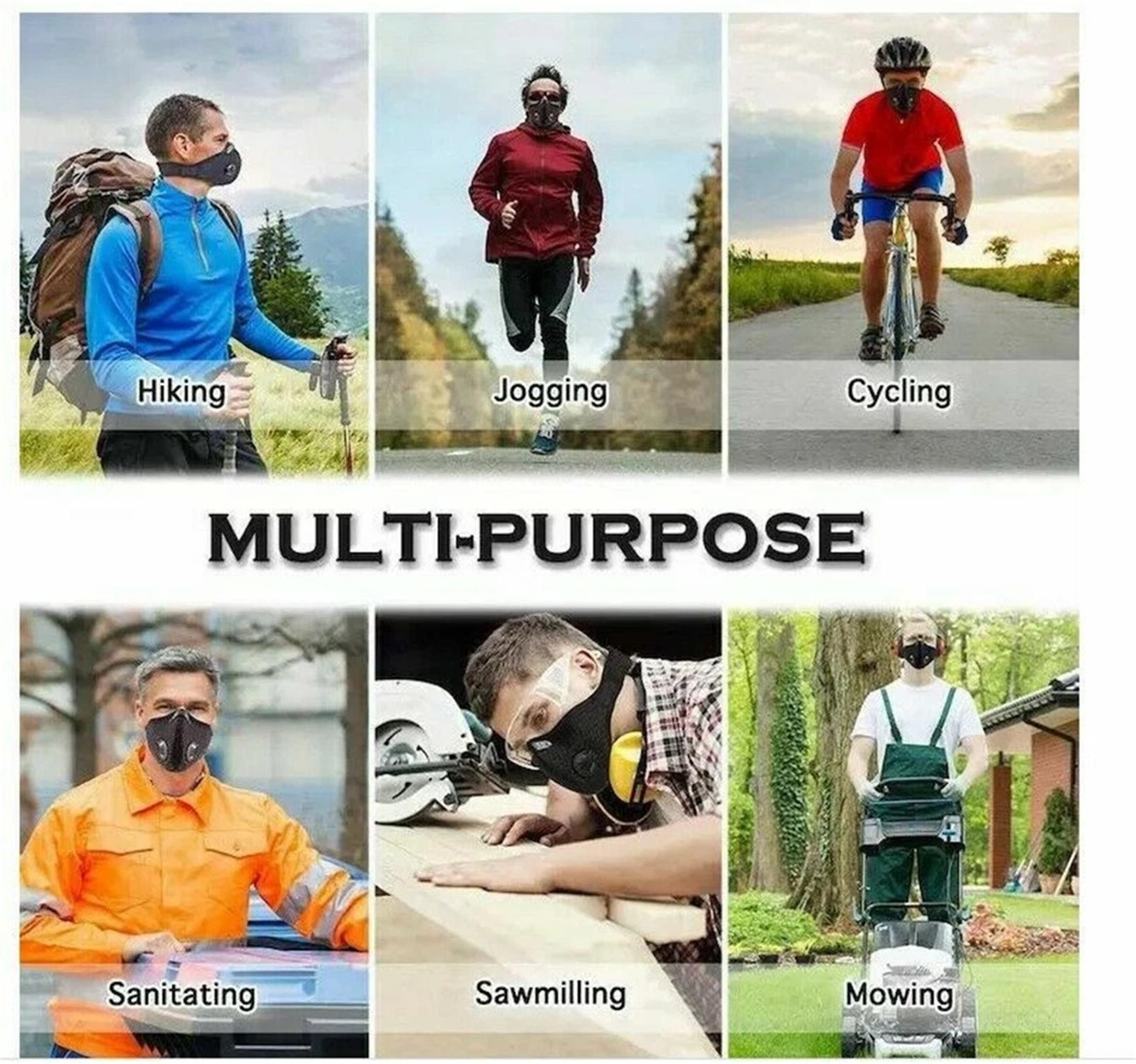 Luckice Sturmhaube Halbgesichtsmaske mit 6 Filtern, wiederverwendbar, Aktivkohle (für Outdoor-Sport, atmungsaktiv, verstellbar)