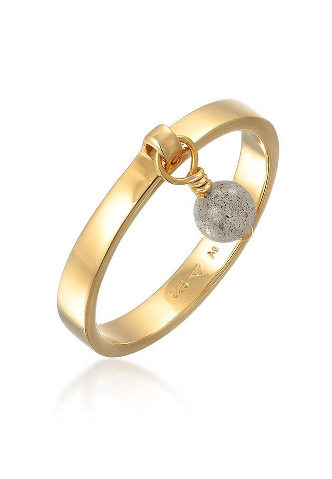 Elli Premium Fingerring Bandring Stapelring Labradorit Perle 925 Silber  vergoldet, Kugel