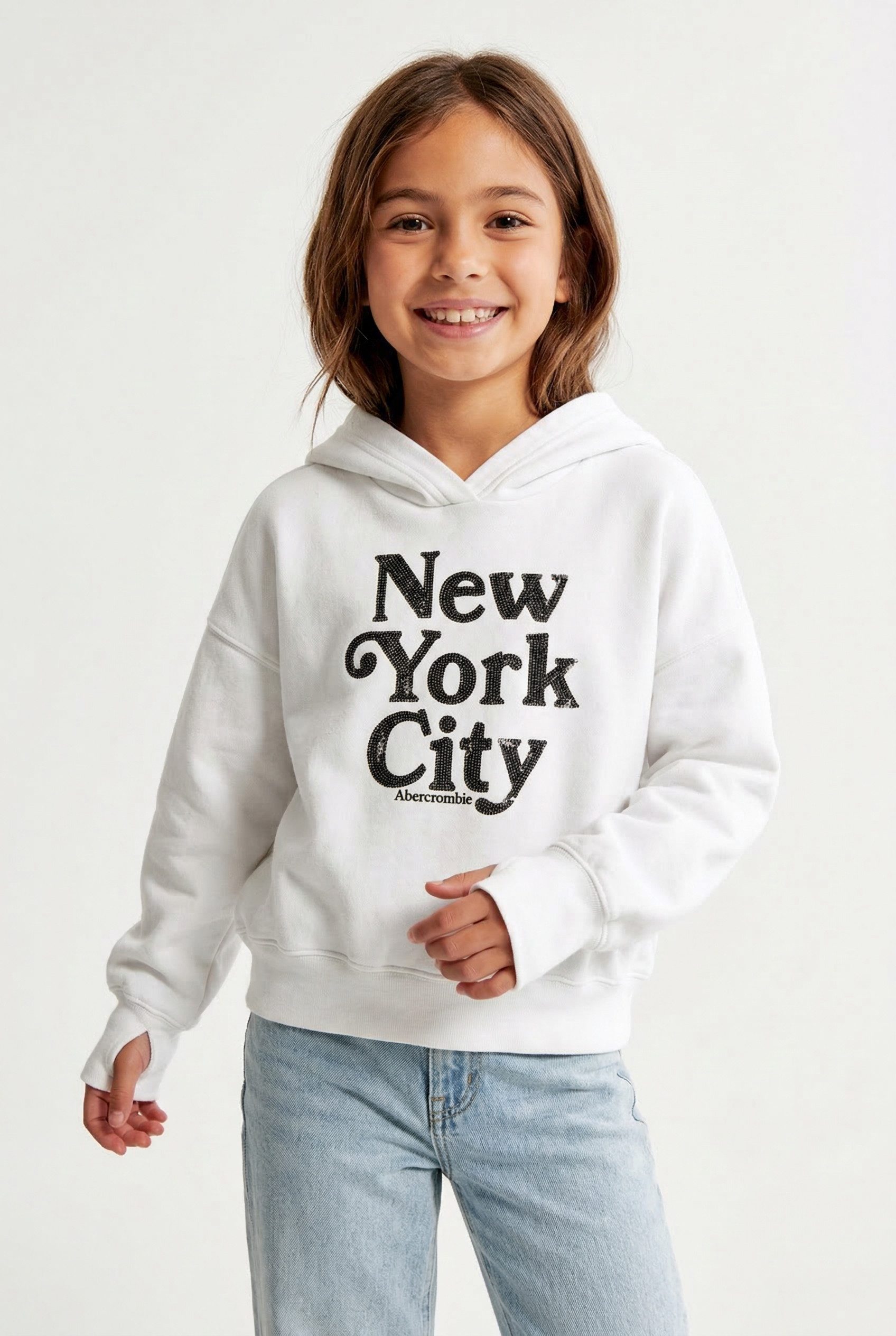 Abercrombie Kids Kapuzensweatshirt AFG NYC BALLET PULLOVER Pailletten-Applikation, for Girls
