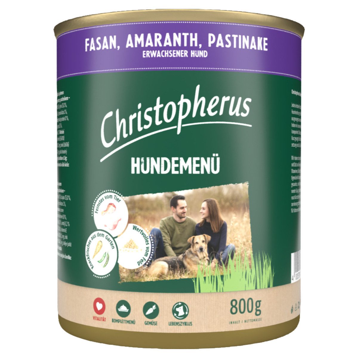 Christopherus Menue Adult mit Fasan, Amaranth, Pastinake 800 g - 6 Stück, Nassfutter für: Hund