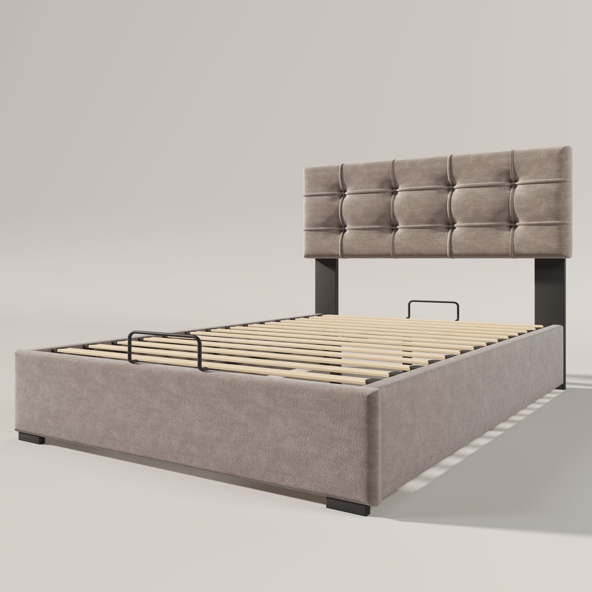 Boxspringbett (Funktionsbett, Einzelbett mit Bettkasten, Lattenrost und verstellbarem Kopfteil), Polsterbett hydraulisches Bett 90x200 cm, Bezug aus Samt