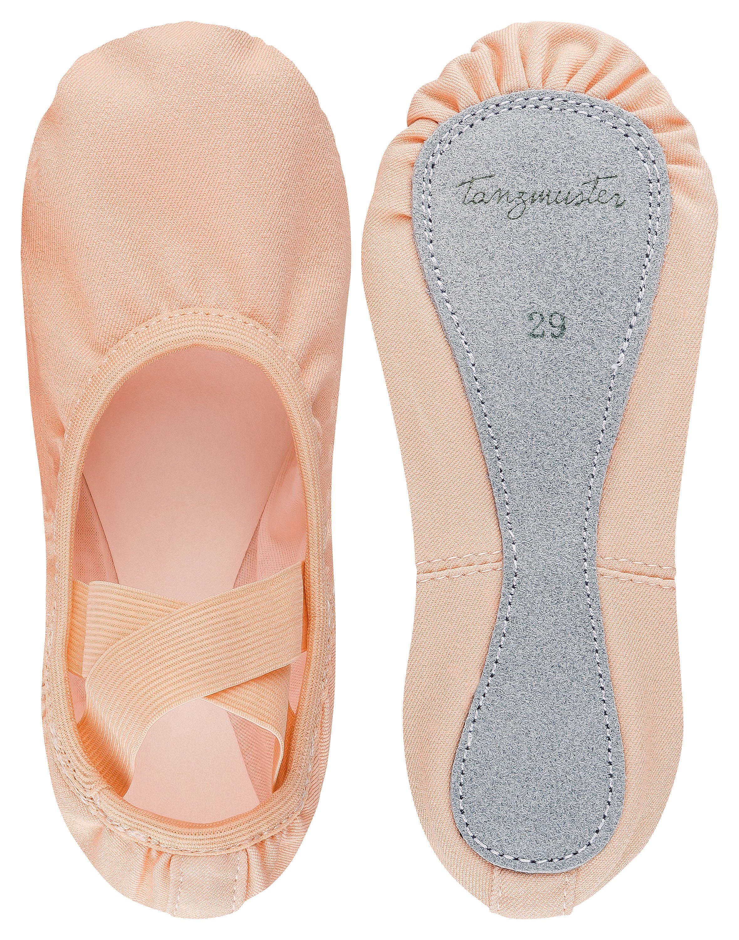 tanzmuster Ballettschläppchen "Jona" aus Baumwoll-Stretch, ganze Sohle Tanzschuh Ballettschläppchen für Kinder und Erwachsene – Bild 3 von 5