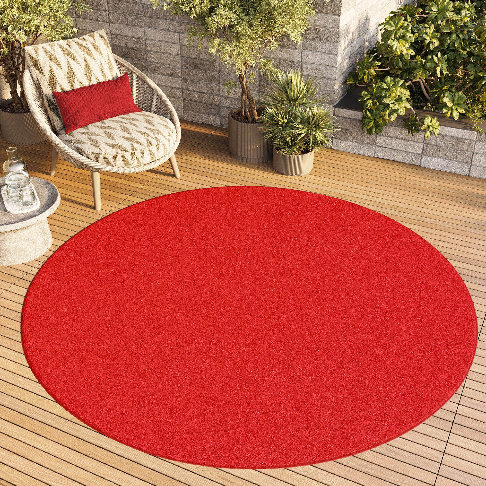 Tapiso Outdoorteppich MONO, rund, Höhe: 6 mm, Kurzflor Indoor Outdoor Einfarbig