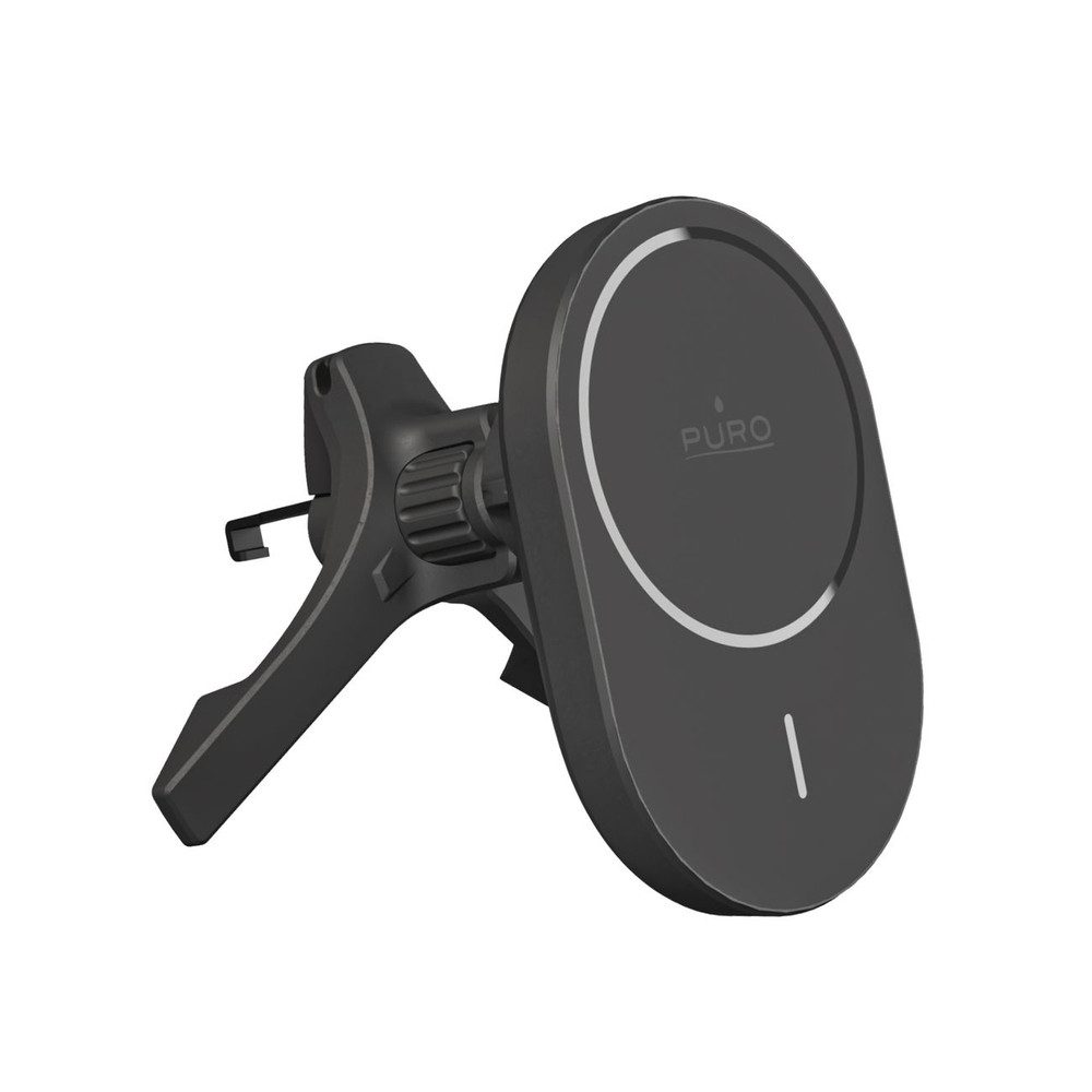 Puro Handy-Halterung Magnethalterung Lüftungshalterung Ladehalterung, (Spar-Set, 1-tlg., 1 m USB-C-Kabel robust, Qi2 15 W Laden, MagSafe, Lüftungsmontage, Kabelhalter)