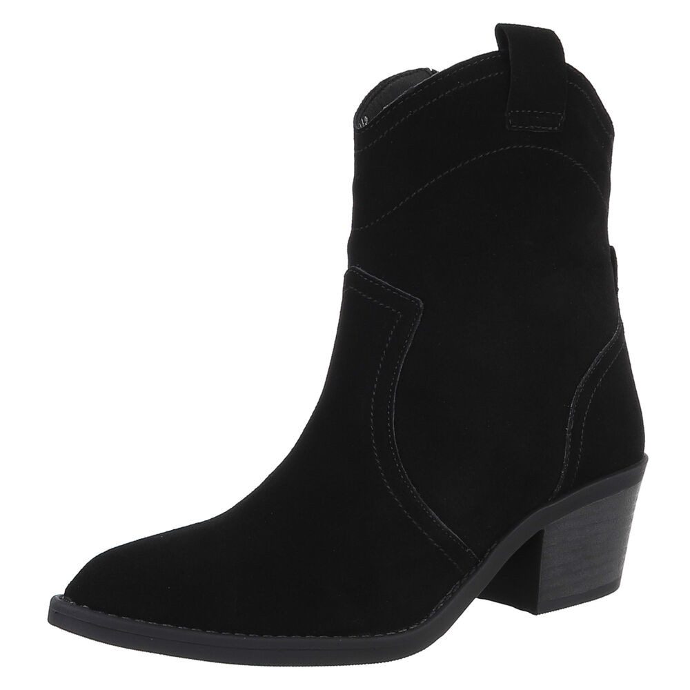 Ital-Design Damen Western Cowboyboots aus hochwertigem Wildleder Westernstiefelette (88489396) Blockabsatz Полусапожки in Schwarz