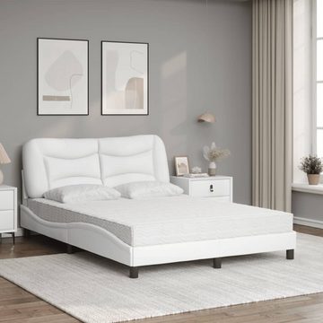 vidaXL Bett Bett mit Matratze Weiß 140x200 cm Kunstleder