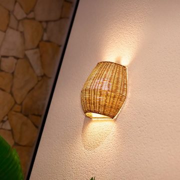 Licht-Trend Außen-Wandleuchte Saona Boho-Style LED Wand-Akkuleuchte aus Rattan IP54 Braun, Warmweiß