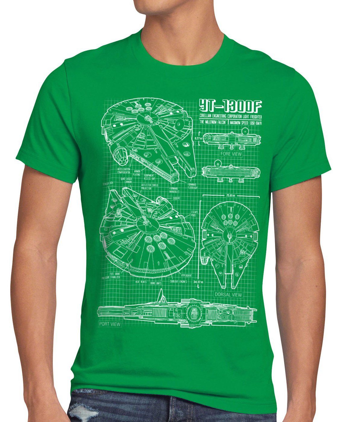 Print-Shirt T-Shirt Falcon Millennium grün falke krieg style3 rasender luke wars sterne der Herren star