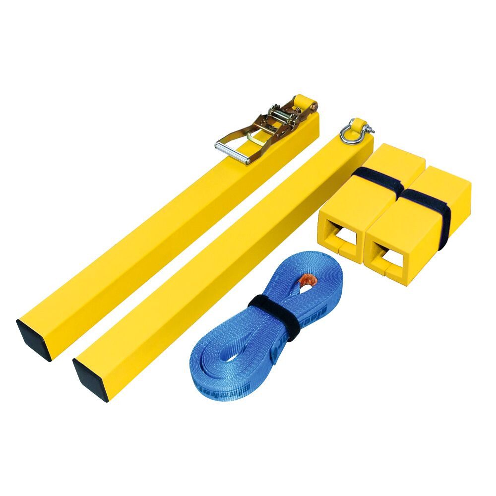 Slackline Slackline-Set Halle, mit Pfosten, Inkl. Ratsche und Schäkel, Schutzpolster, Slackline