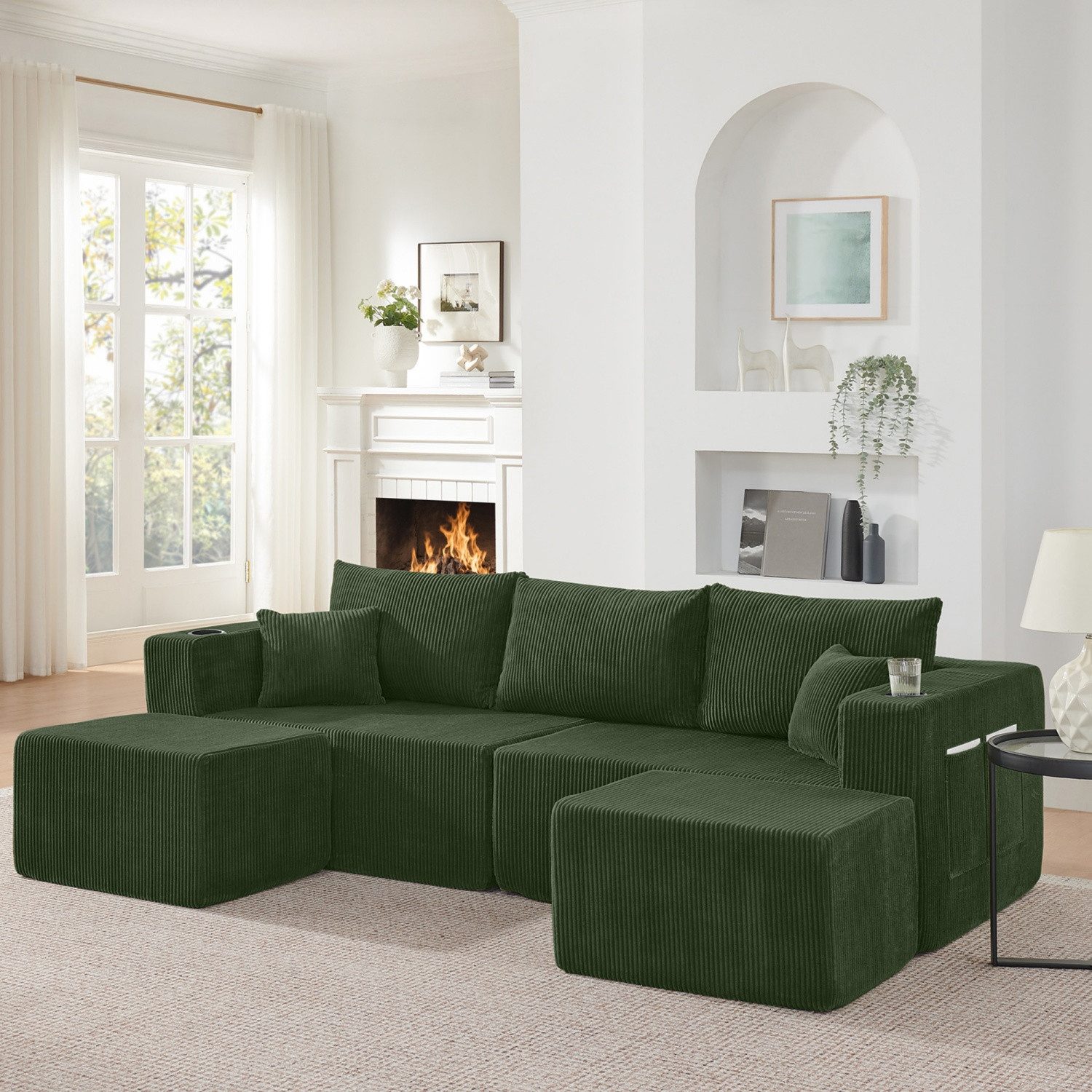 ANYSUN 3-Sitzer Sofa Ecksofa Schlafsofa Modulares Sofa, weicher Cordstoff, komprimiertes L-Form Sofa mit beweglichen Ottomanen, geeignet für Wohnzimmer, Hotels und Mietwohnungen, Arbeitszimmer