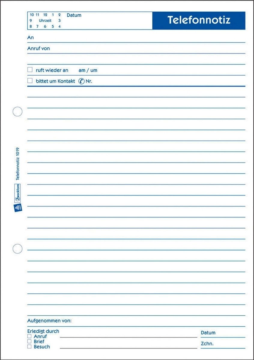 Formularblock Vordruck Telefonnotiz A5 VE=50 Blatt