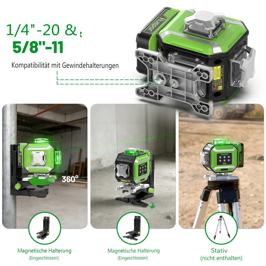 Insma Kreuzlinienlaser 4D Kreuzlinienlaser, 16 Linien 4x360° Grüner Laser, selbstnivellierend, Bluetooth Laser-Nivelliergerät, ±1,5 mm/10m, 25m Arbeitsbereich, IP54