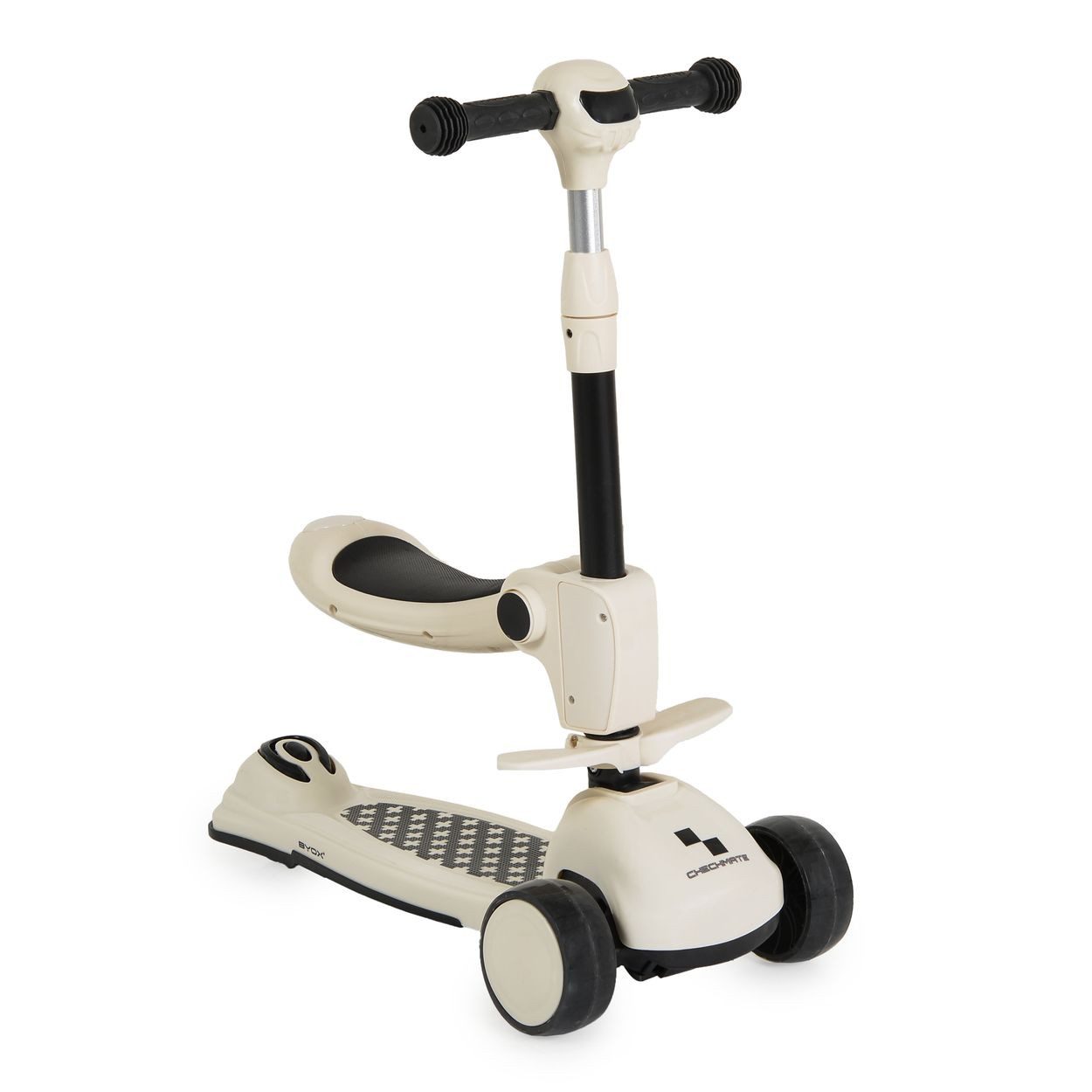 Byox Cityroller Checkmate 2 in 1, Laufrad-Funktion, Sound, Licht, Sitz und Lenker verstellbar, 3 Räder