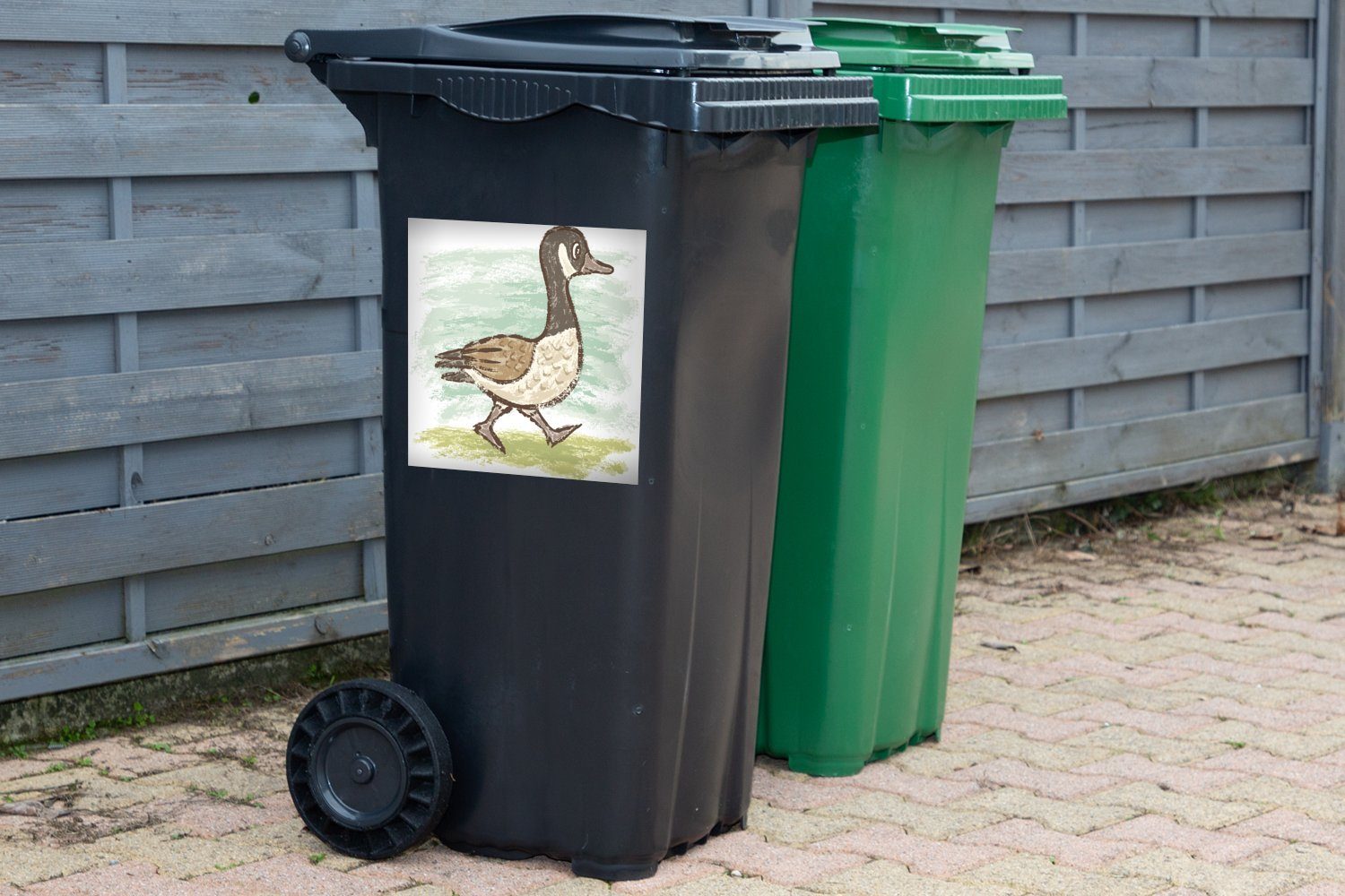 MuchoWow Wandsticker Ente - (1 Tier Mülltonne, Gras - Sticker, Mülleimer-aufkleber, St), Container, Abfalbehälter