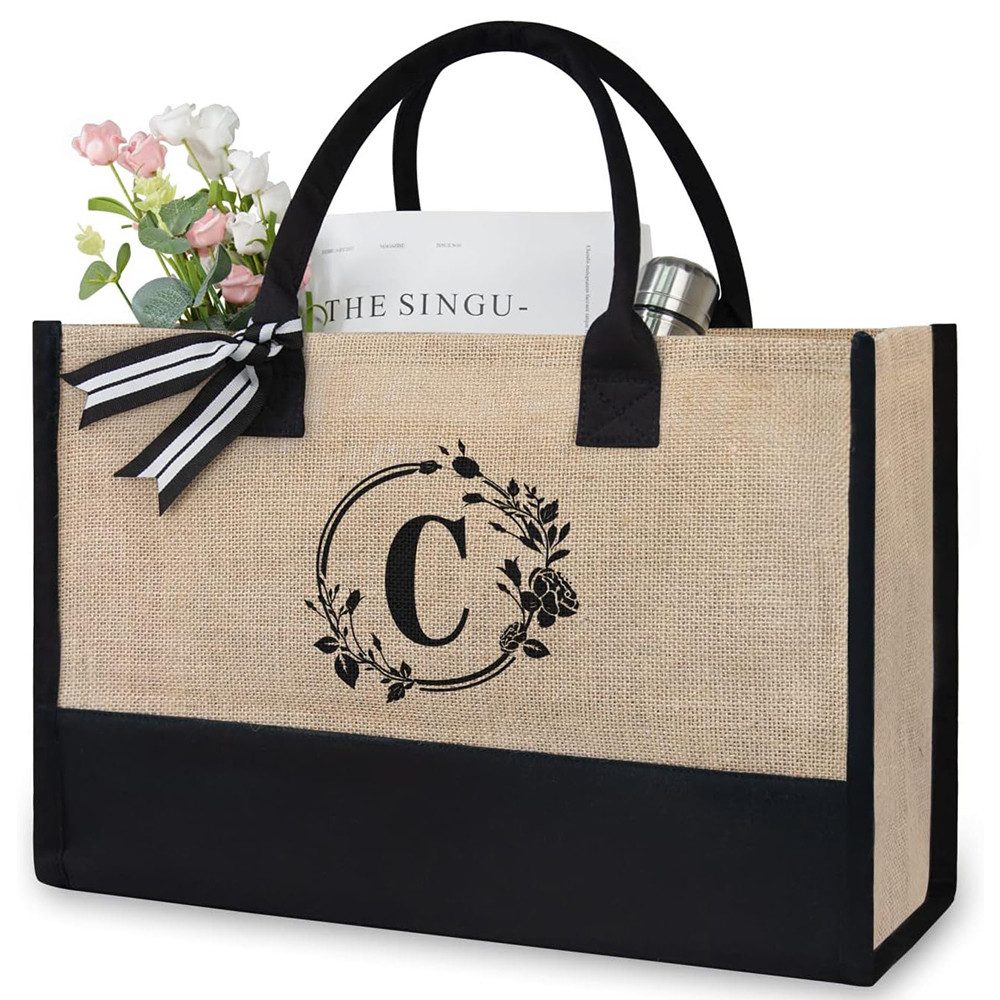 MODFU Einkaufsshopper Arbeitstasche Damen Jute Canvas Tote, 21 l, für Freiz günstig online kaufen