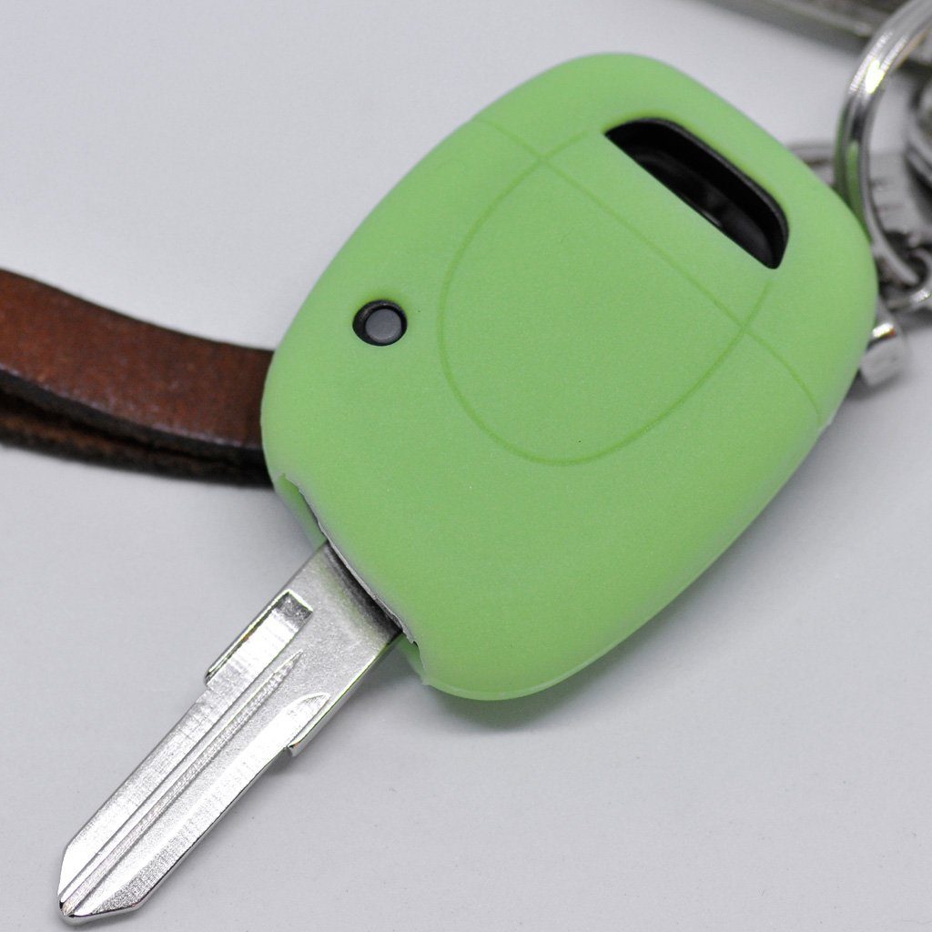 Leerung mt-key Schlüsseltasche Autoschlüssel Softcase Schutzhülle Renault Fernbedienung Grün, fluoreszierend Clio für Tasten Silikon Funk Twingo 1 Kangoo