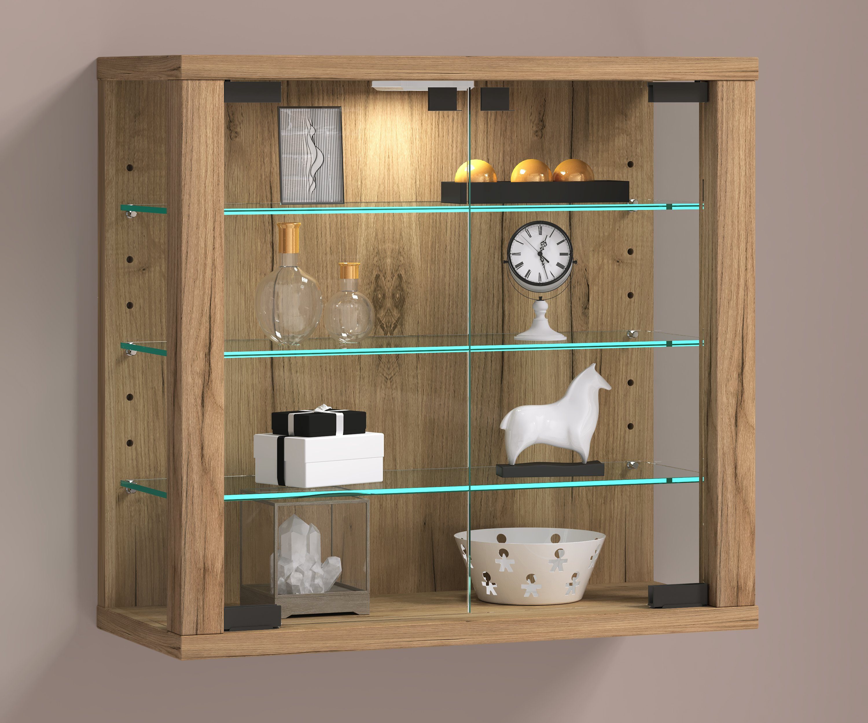 VCM Hängevitrine Wandvitrine Vitrosa mit Glastüren und Glasböden, Glasvitrine hängend, Modern und platzsparend, Glasschrank