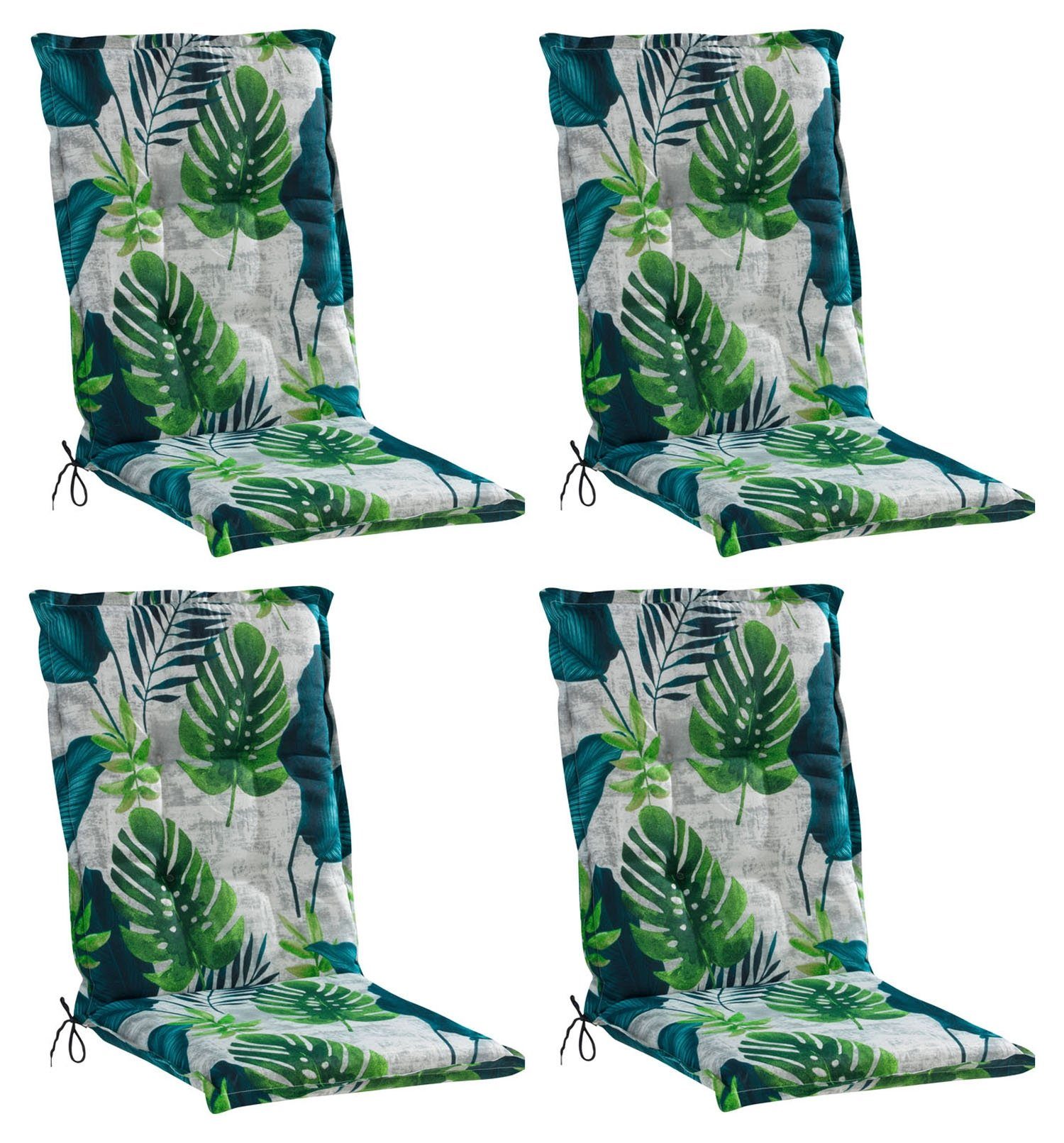 GO-DE Polsterauflage CELINE, 4er Set, für Hochlehner, Mehrfarbig, Blättermotiv, Baumwolle, Polyester, B 50 x L 120 cm