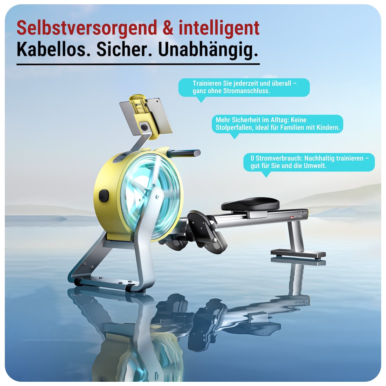 AsVIVA Rudergerät RA20 – leise Magnetbremse, Bluetooth App, Heimtrainer Zuhause, Automatische Widerstandssteuerung, 32 Stufen, stromlos