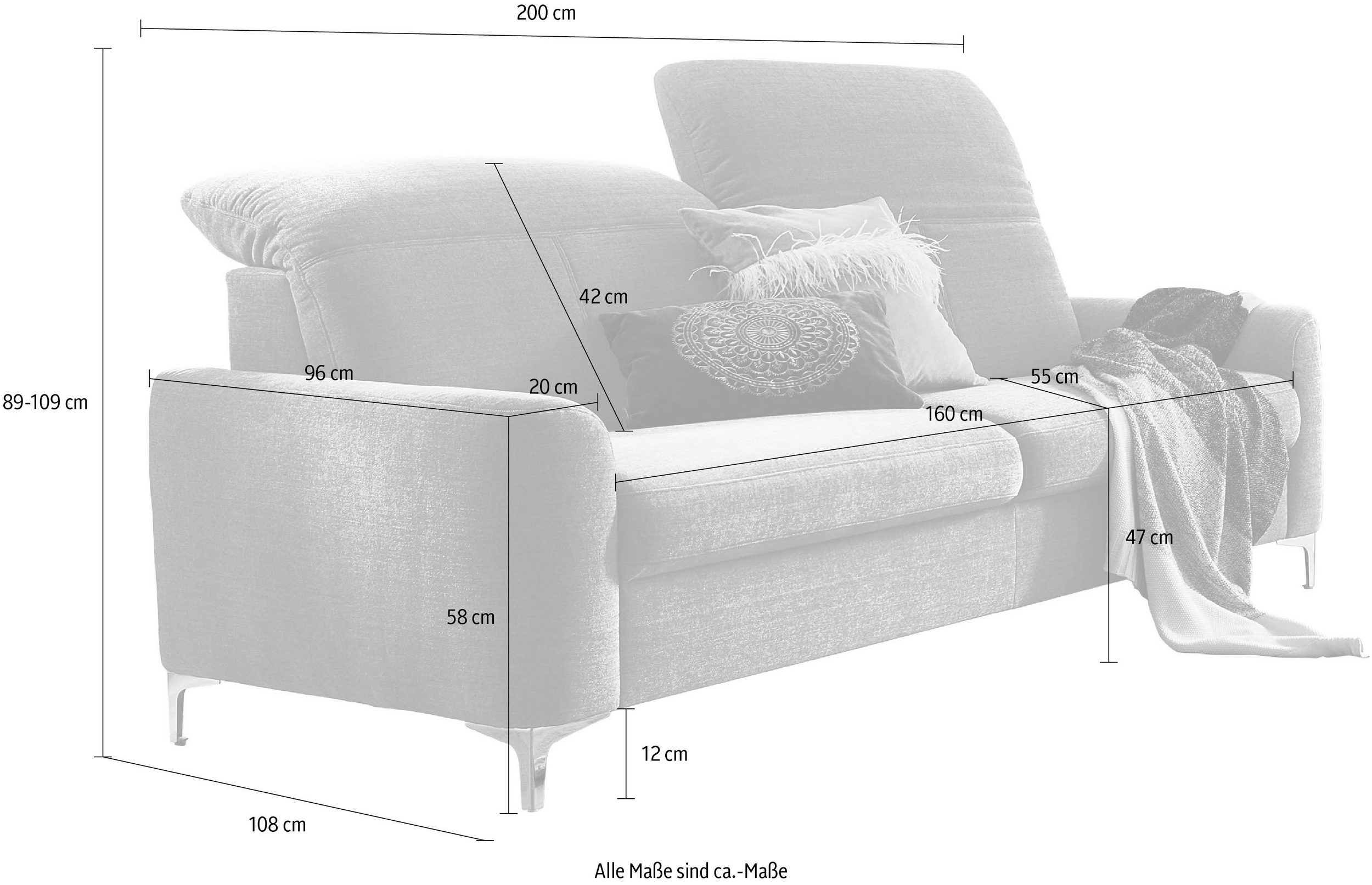 Sofa 3-Sitzer BENICIA von PLACES OF STYLE - Maße