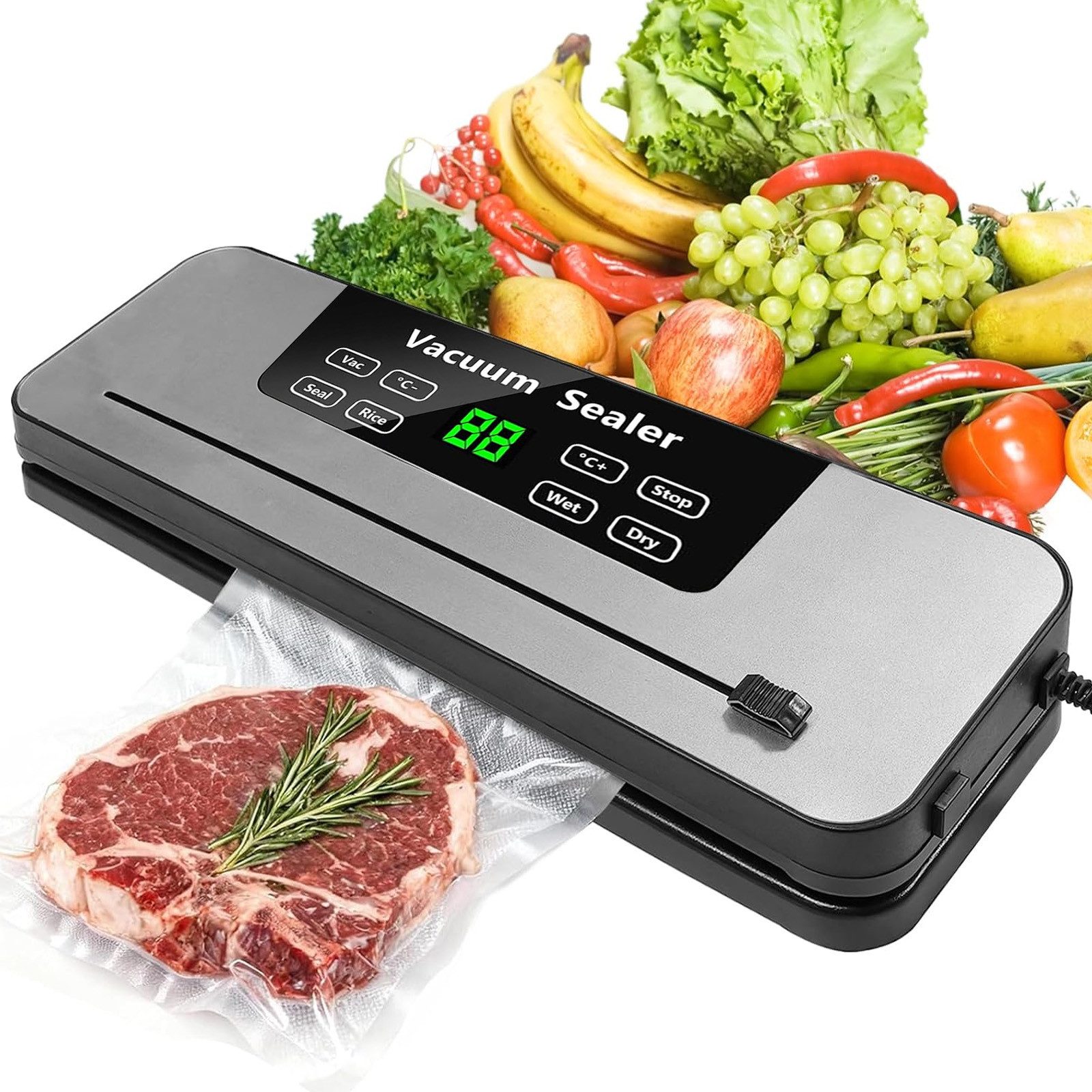 AIMAX Vakuumierer 8 in 1 Vakuumiergerät, Cutter & Digitalem Countdown, 20 Vakuumbeutel, 120W, Vakuumierer Profi für Vakuumgaren & Frischhaltung von Lebensmitteln