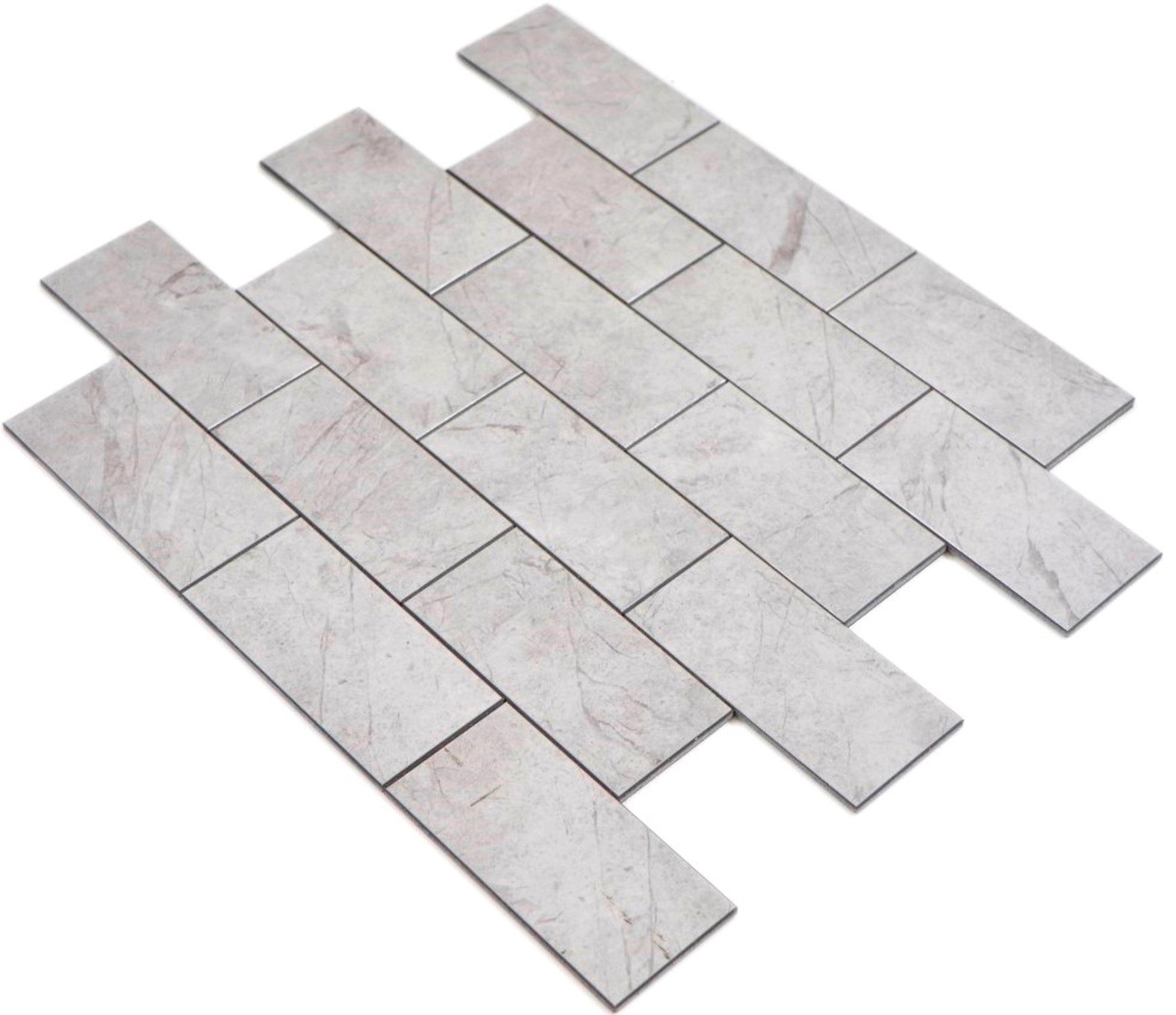 Mosani Mosaikfliesen Selbstklebende Wandfliesen Fliesenspiegel Wanddeko, Aluminium Metell, Grau, Spritzwasserbereich geeignet: Waschbecken, Fliesenspiegel