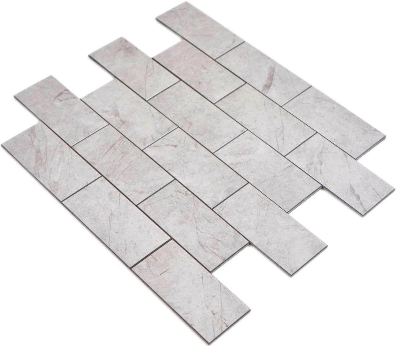 Thumbnail - Mosani Mosaikfliesen 10 Stk. selbstklebende Wandfliesen Fliesenspiegel Wanddeko, Aluminium Metall, Grau, Set, 10-teilig,...
