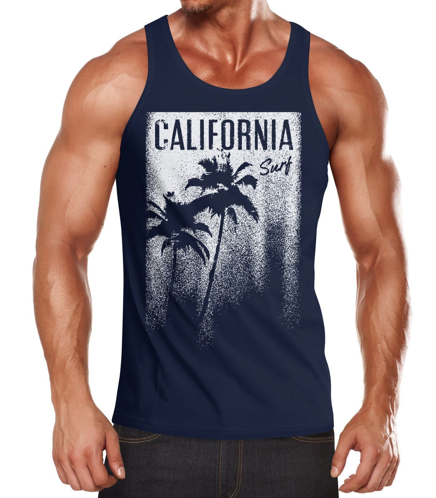 Neverless Tanktop Cooles Herren Tank-Top California Surf Palmen Neverless® mit Print navy