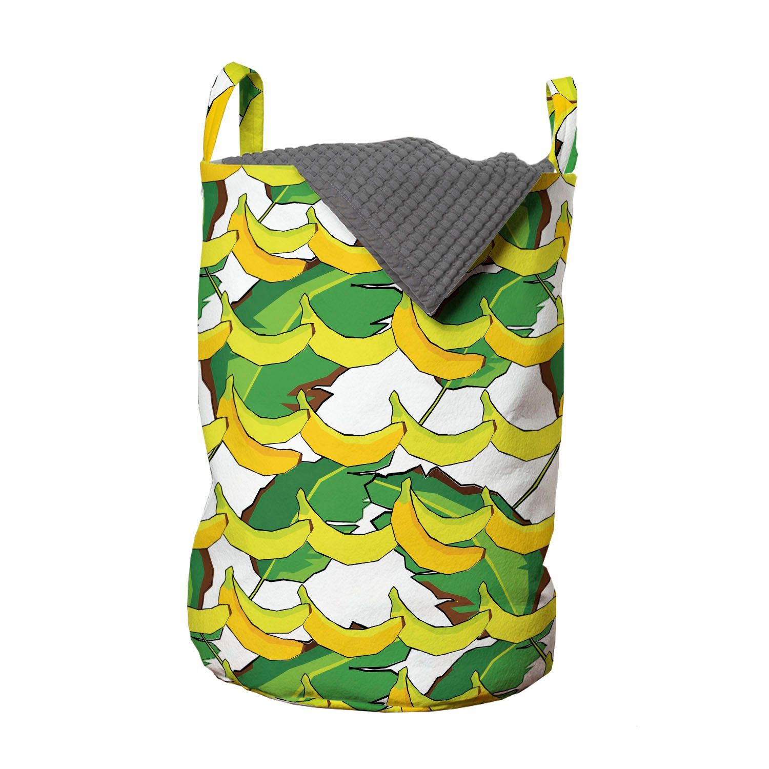 Abakuhaus Wäschesäckchen Wäschekorb mit Griffen Kordelzugverschluss für Waschsalons, Banane Tropische Früchte und Blätter