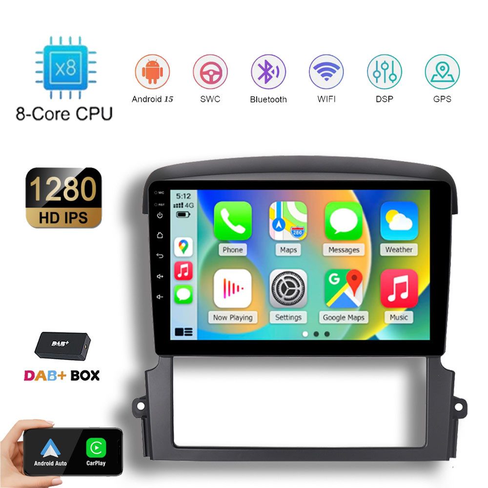 A-Sure 8Core 4+64G Android 15 CarPlay GPS Navi Für KIA Sorento I JC 2007-2008 Autoradio (Digitalradio (DAB), FM, AM, 1280*800 IPS Screen/8-Core CPU)