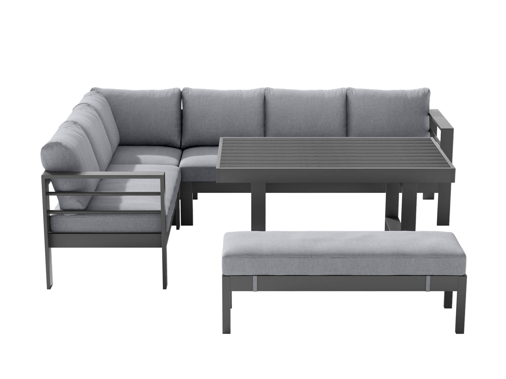 MeXo Gartenlounge-Set XXL Lounge Gartenmöbelset aus Aluminium, wetterfest, (Ecksofa mit linker Ecke für 6-8 Personen, 5-tlg., 12/15 cm dicke Kissen, Terrassenmö – Bild 2 von 5