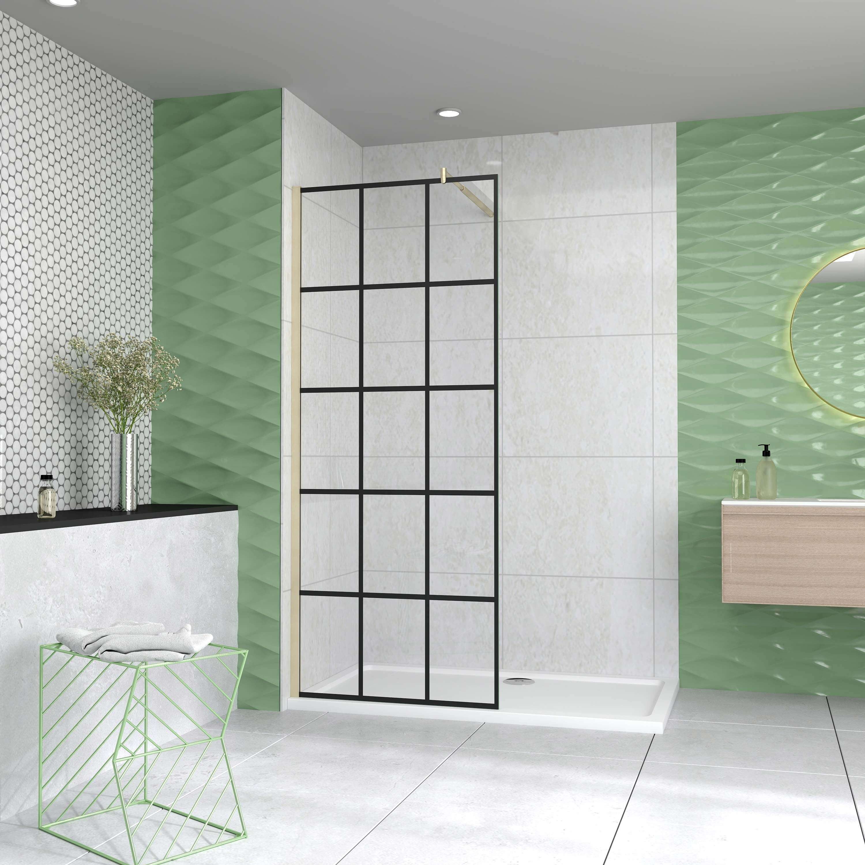 Duschparadies Walk-in-Dusche 200cm 8mm ESG Golden Wandprofil Stabilstange Duschabtrennung, Sicherheitsglas, Glas