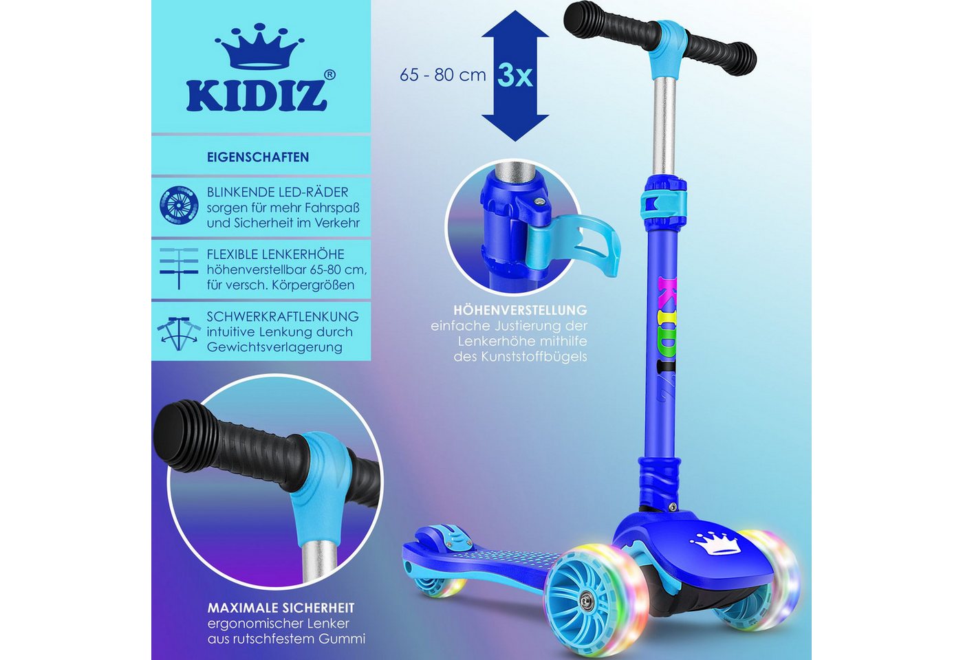 Thumbnail - KIDIZ Cityroller, Roller Kinder Scooter X-Pro2 Dreiradscooter mit PU LED Leuchten