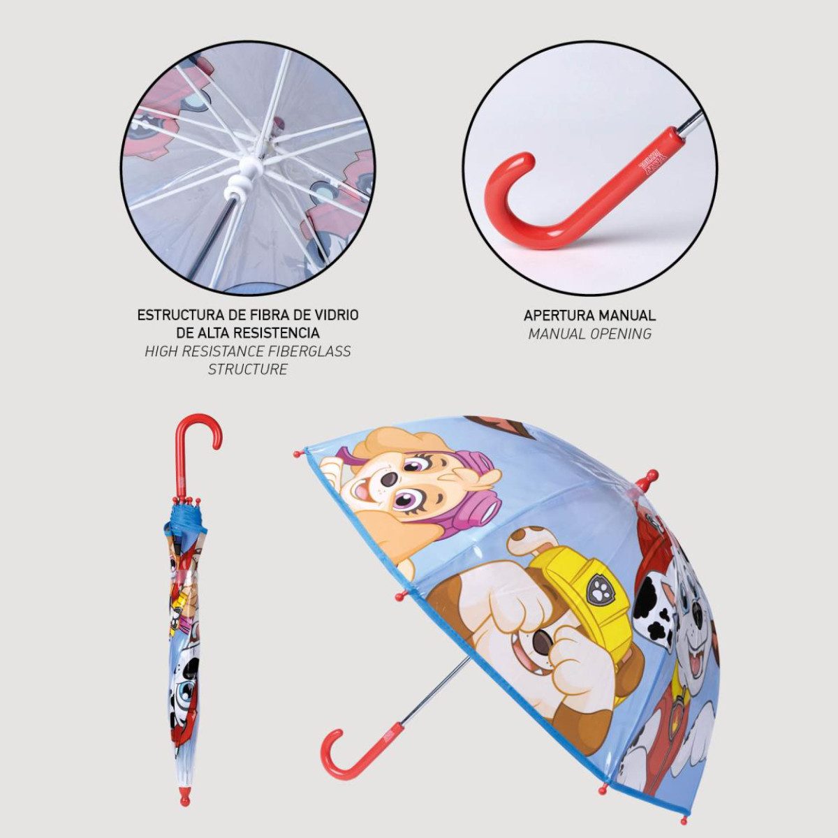 Cerda Langregenschirm Paw Patrol Regenschirm ⌀ 71 cm Leichter Kuppel-Schirm, Durchsichtige Kuppel