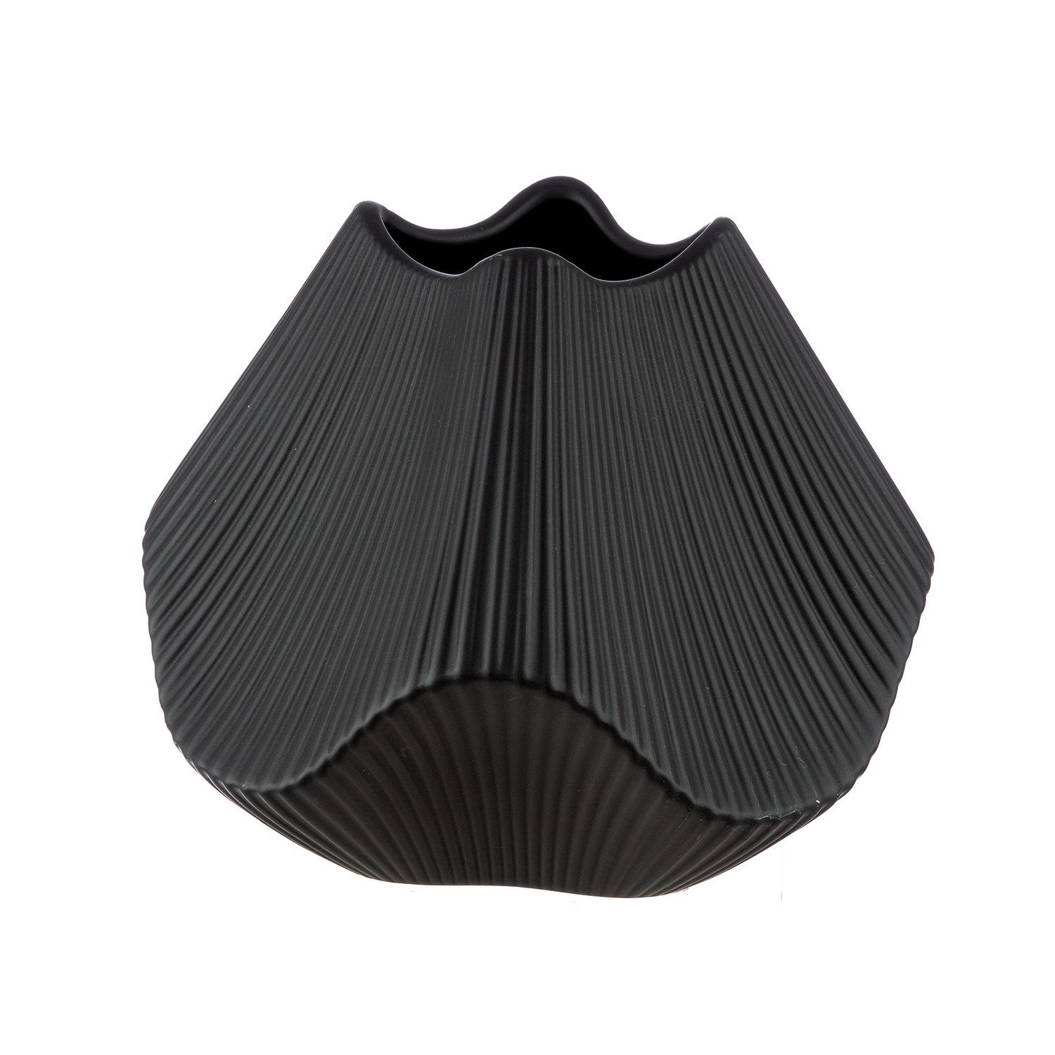 GILDE Dekovase LAMELLEN Vase - schwarz - Keramik - Höhe 18,5cm x Breite 22cm - Deko (1x Vase, Blumenbehälter - Blumengefäß), Blumenvase - Vasen - Tischdeko - Deko