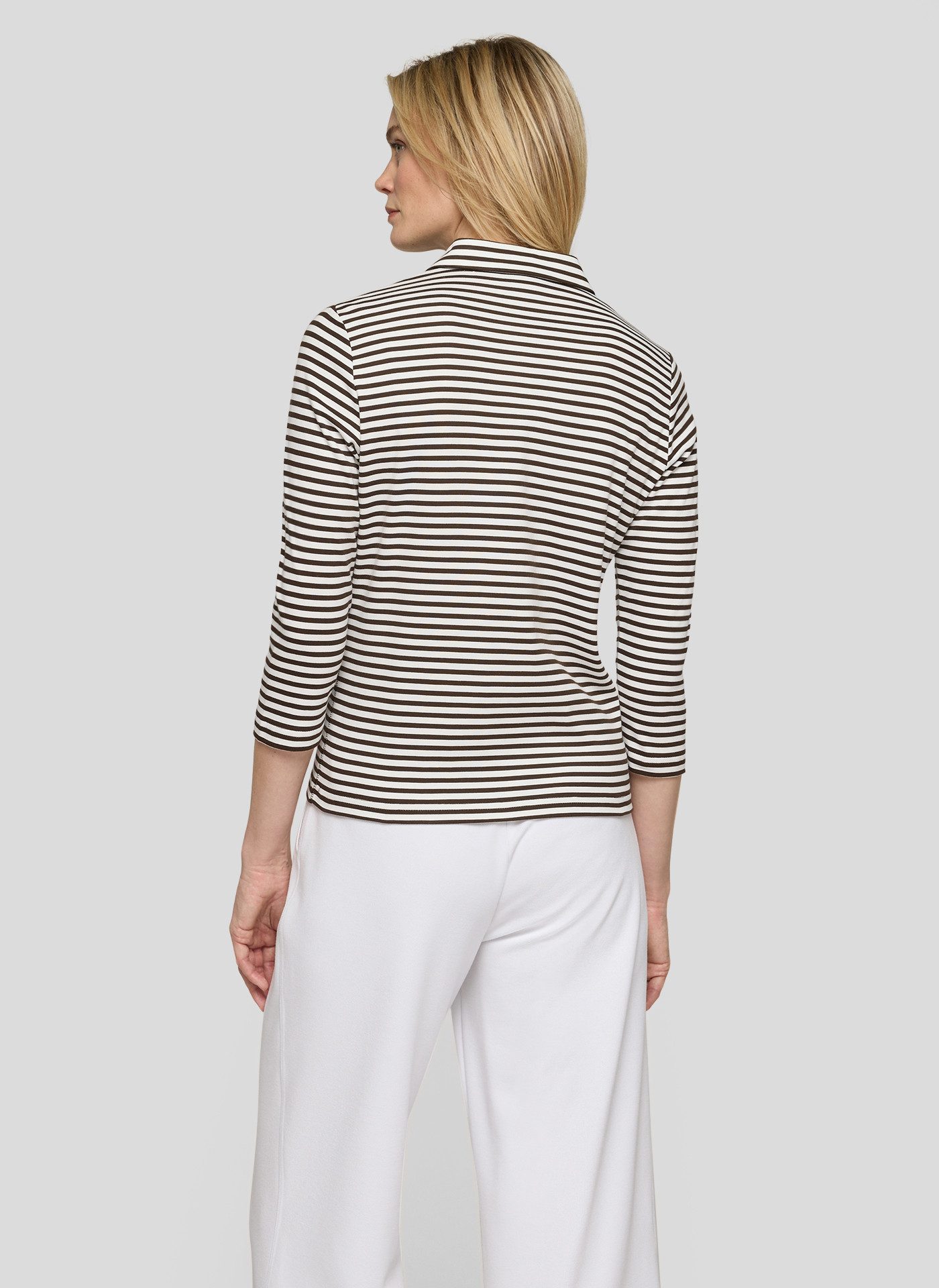 Rabe T-Shirt 3/4-Arm geringelt und mit Hemdkragen und Glitzersteinen