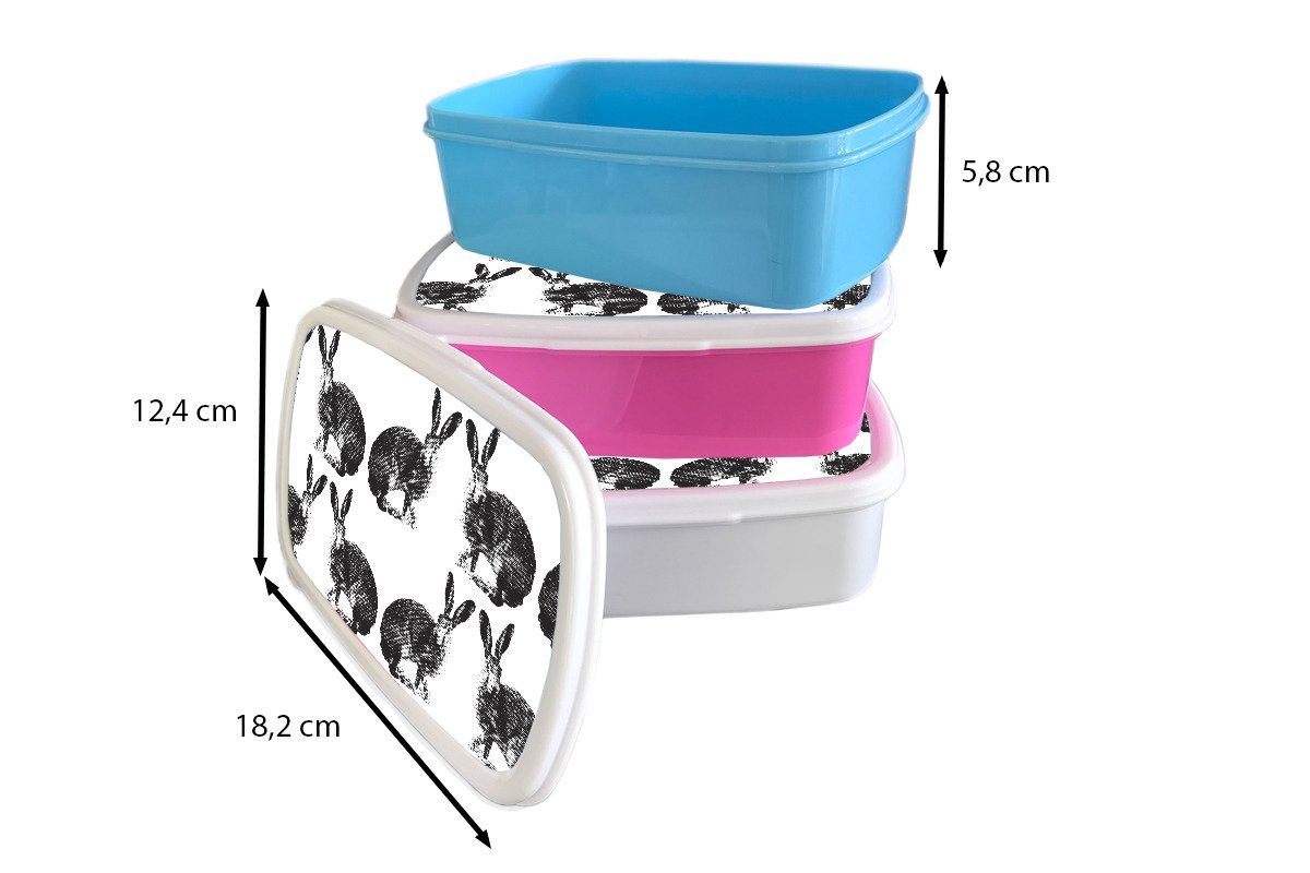 Kinder - Brotbox weiß Lunchbox und (2-tlg), Design für Mädchen - Tiere, und Jahrgang Kaninchen Erwachsene, für Kunststoff, MuchoWow Brotdose, Jungs -