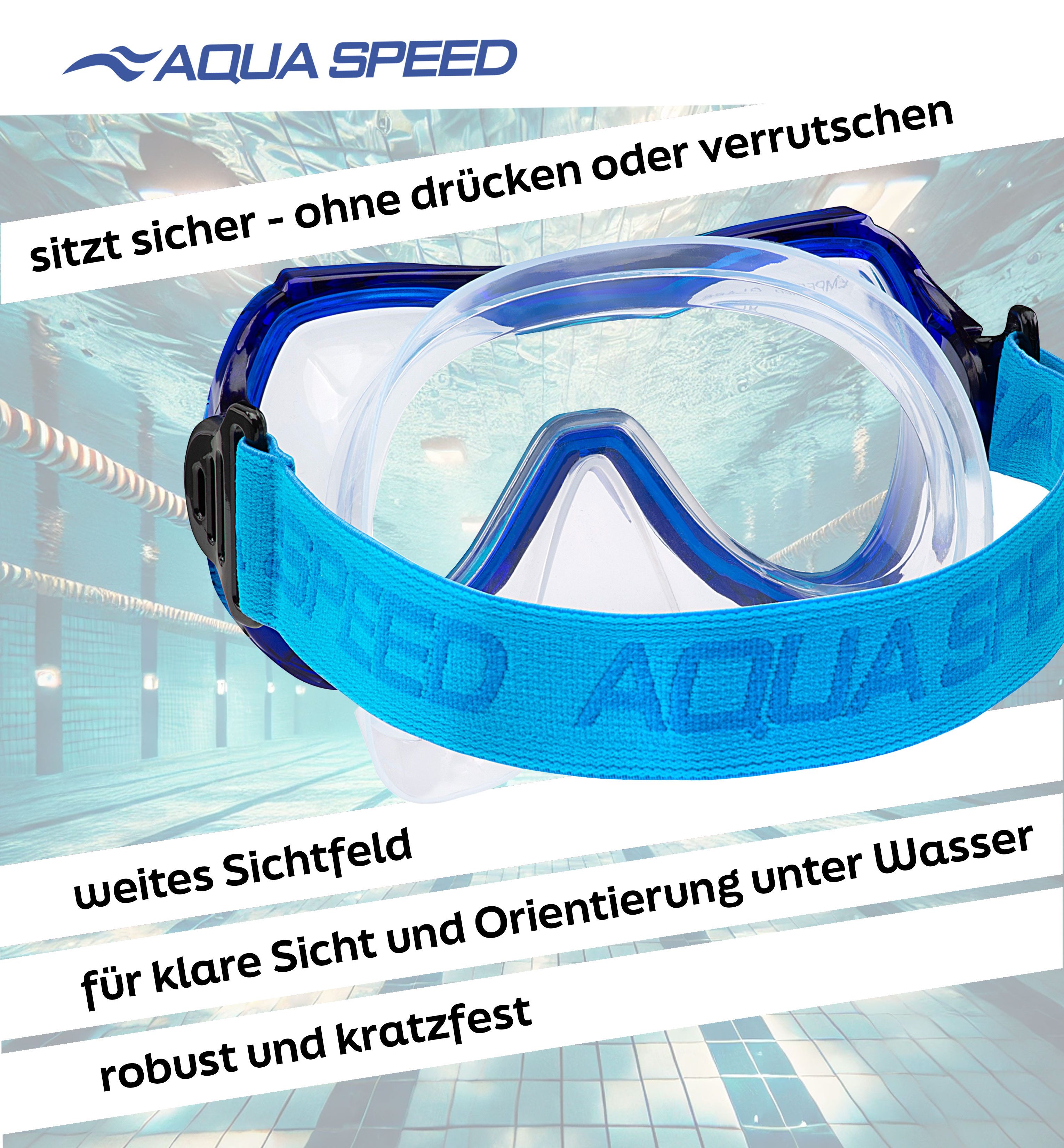 Aqua Speed Schnorchel ALIZE FS Tauchmaske für Kinder Kindertauchmaske Stoffband (Sicher, Bequem und Perfekt für Kleine Unterwasser-Abenteurer), Taucherbrille Kind Stoff-Kopfband Einzellinse