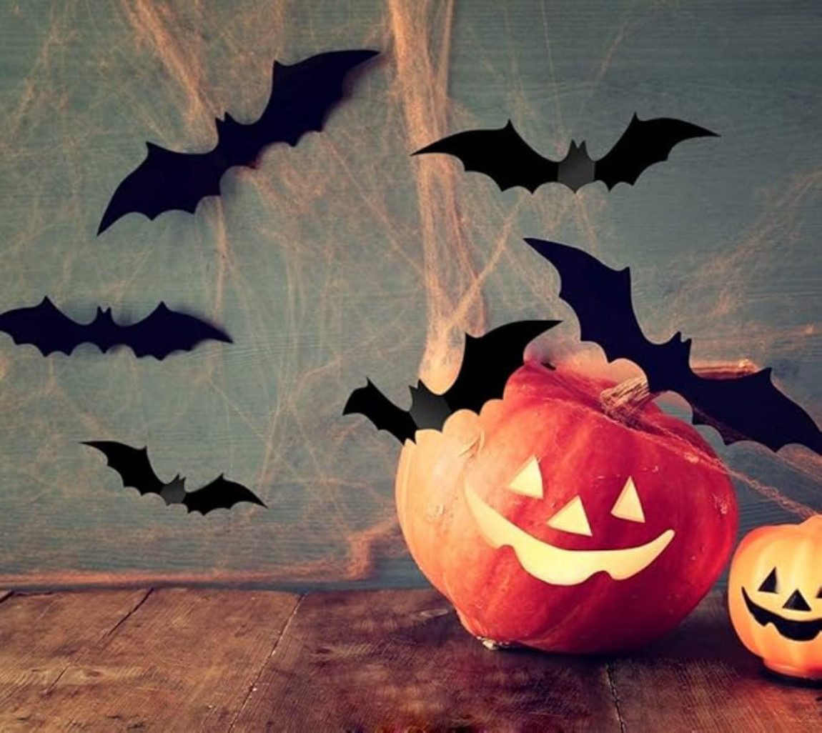 Montegoni Dekohänger Hängedekoration Halloween 3D Fledermaus Deko Wandaufkleber 60 Stück (3D Fledermaus Deko Wandaufkleber 60 Stück PVC Schwarz), 60 Stück PVC Schwarz Fledermäuse Aufkleber inklusive Kleber