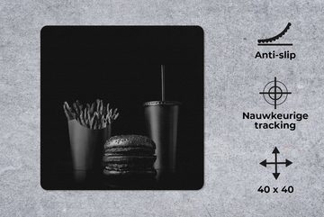 MuchoWow Gaming Mauspad Fastfood-Mahlzeit mit Burger und Pommes frites in Schwarz-Weiß (1-St), Mousepad mit Rutschfester Unterseite, Gaming, 40x40 cm, XXL, Großes