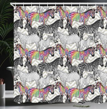 Abakuhaus Duschvorhang Moderner Digitaldruck mit 12 Haken auf Stoff Wasser Resistent Breite 175 cm, Höhe 180 cm, Regenbogen Zebra Funky Tier Chevrons