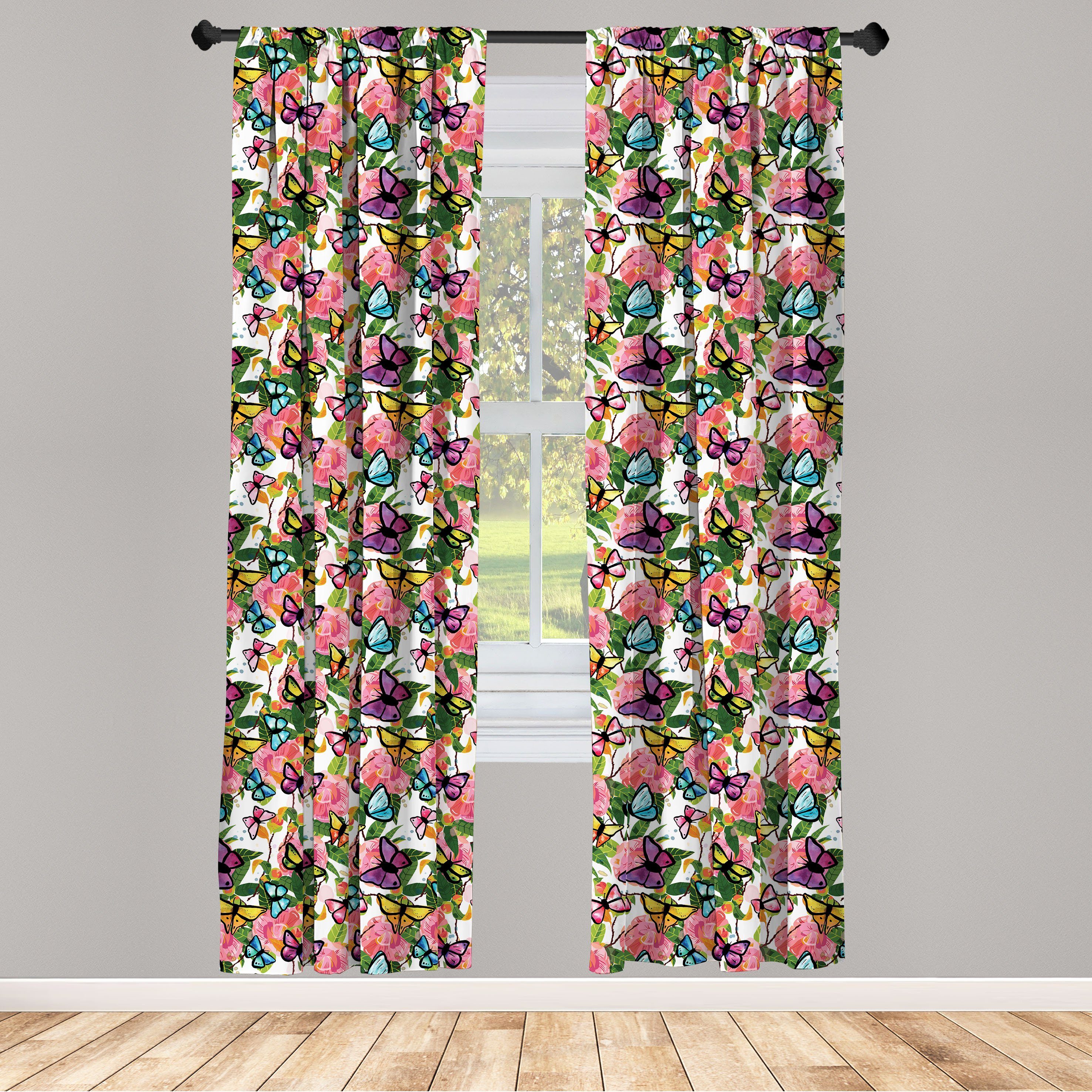 Gardine Vorhang für Wohnzimmer Schlafzimmer Dekor, Abakuhaus, Microfaser, Dusty Blau Zarte Blumen-Muster